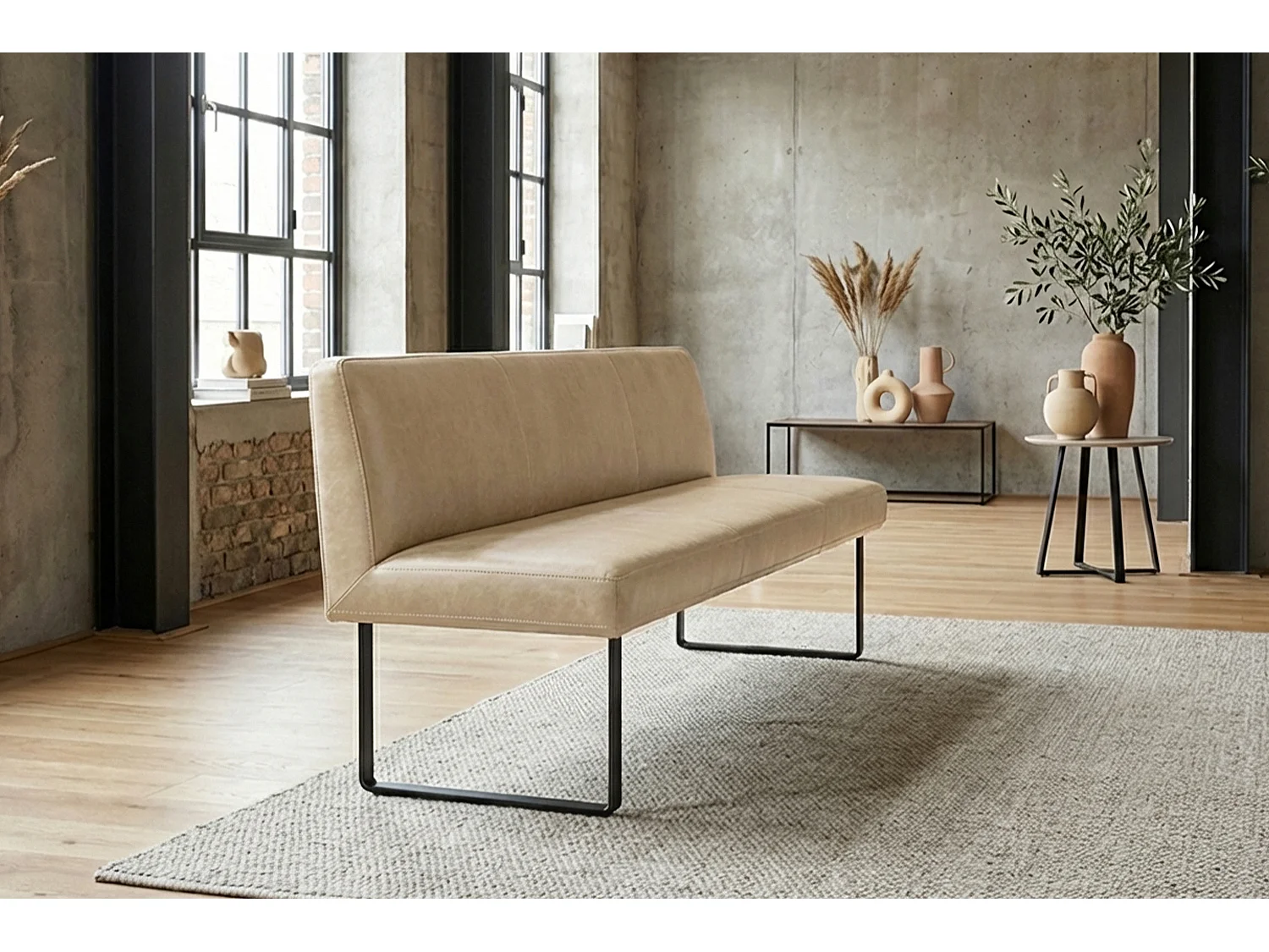 Polsterbank - Beige Leder - ELEEN