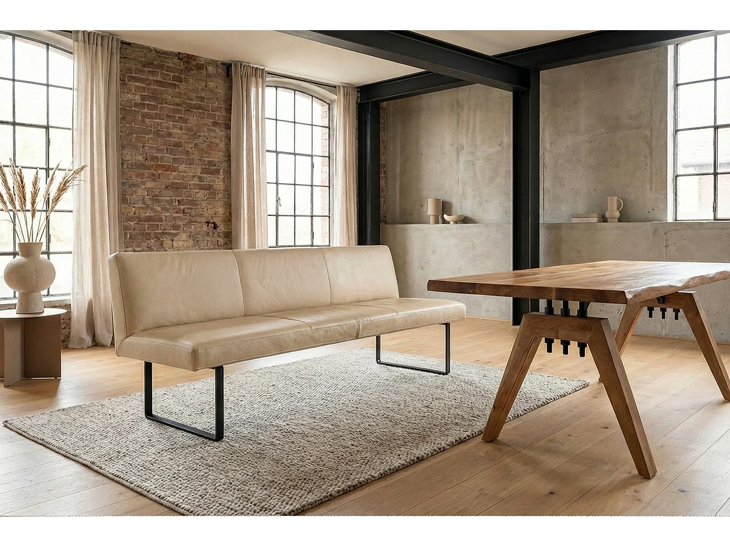 Polsterbank - Beige Leder - ELEEN