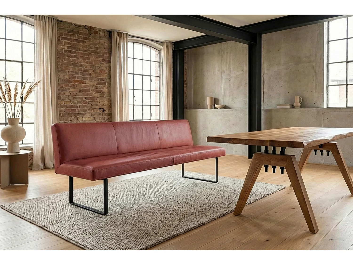 Polsterbank - Rot Leder - ELEEN