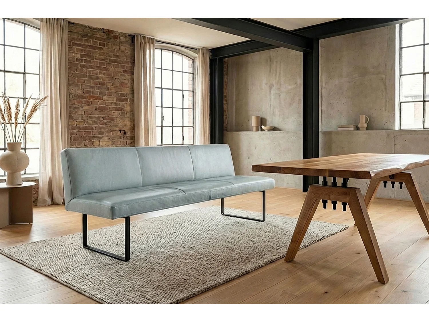 Polsterbank - Hellblau Leder - ELEEN