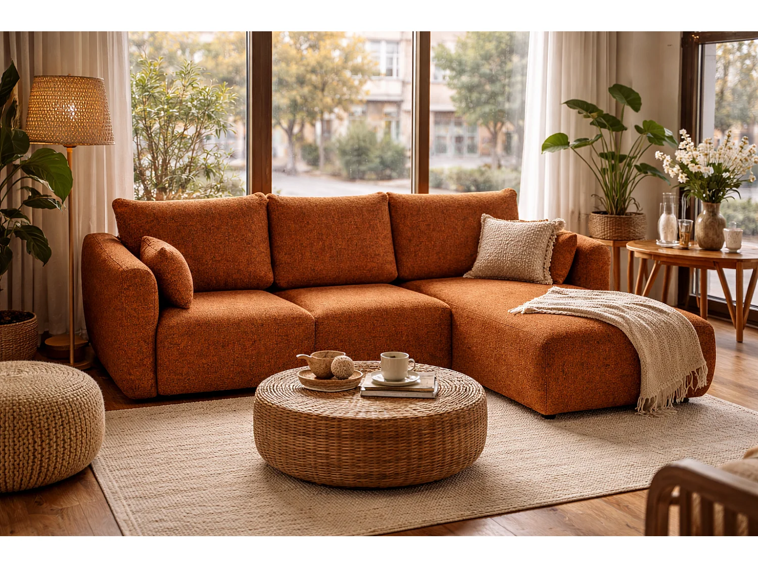 Divano angolare Santi con funzione letto e contenitore – 255×165 cm – moderno, trasformabile, comodo per il soggiorno