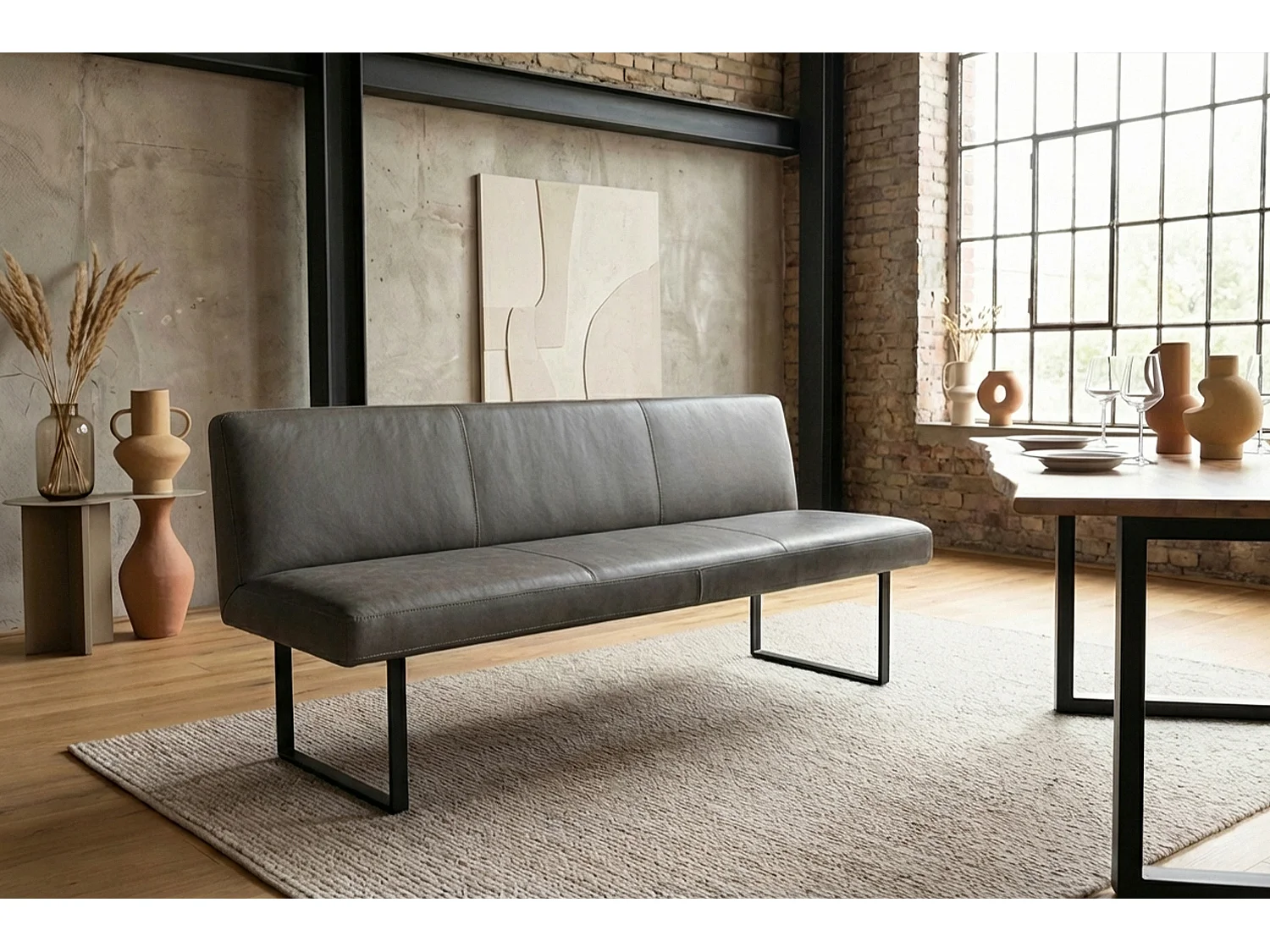 Polsterbank - Anthrazit Leder - ELEEN