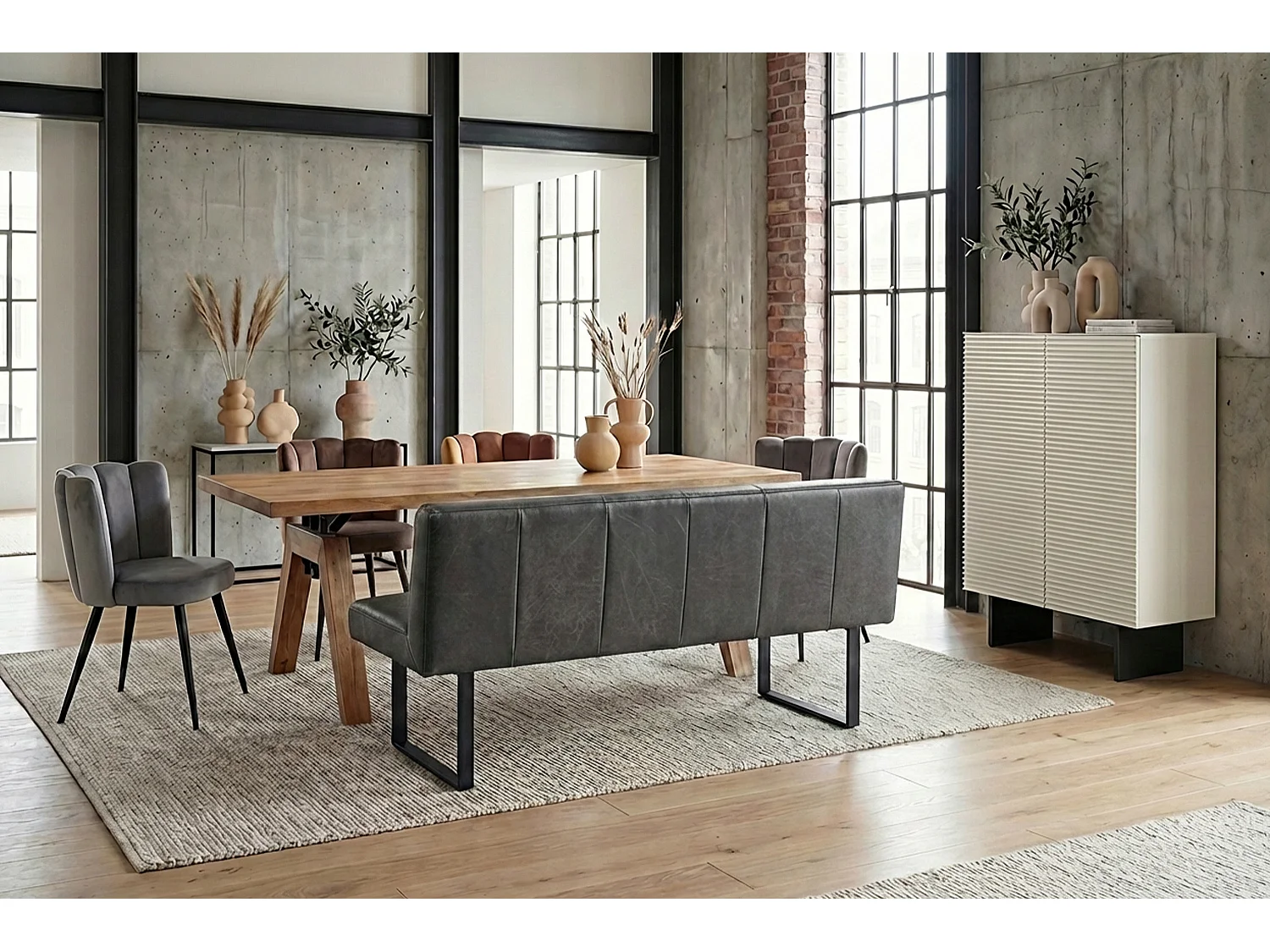 Polsterbank - Anthrazit Leder - ELEEN