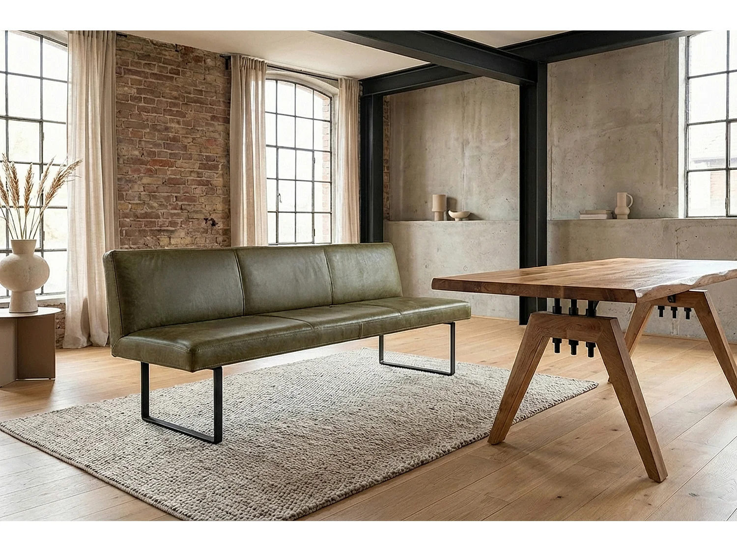 Polsterbank - Grün Leder - ELEEN