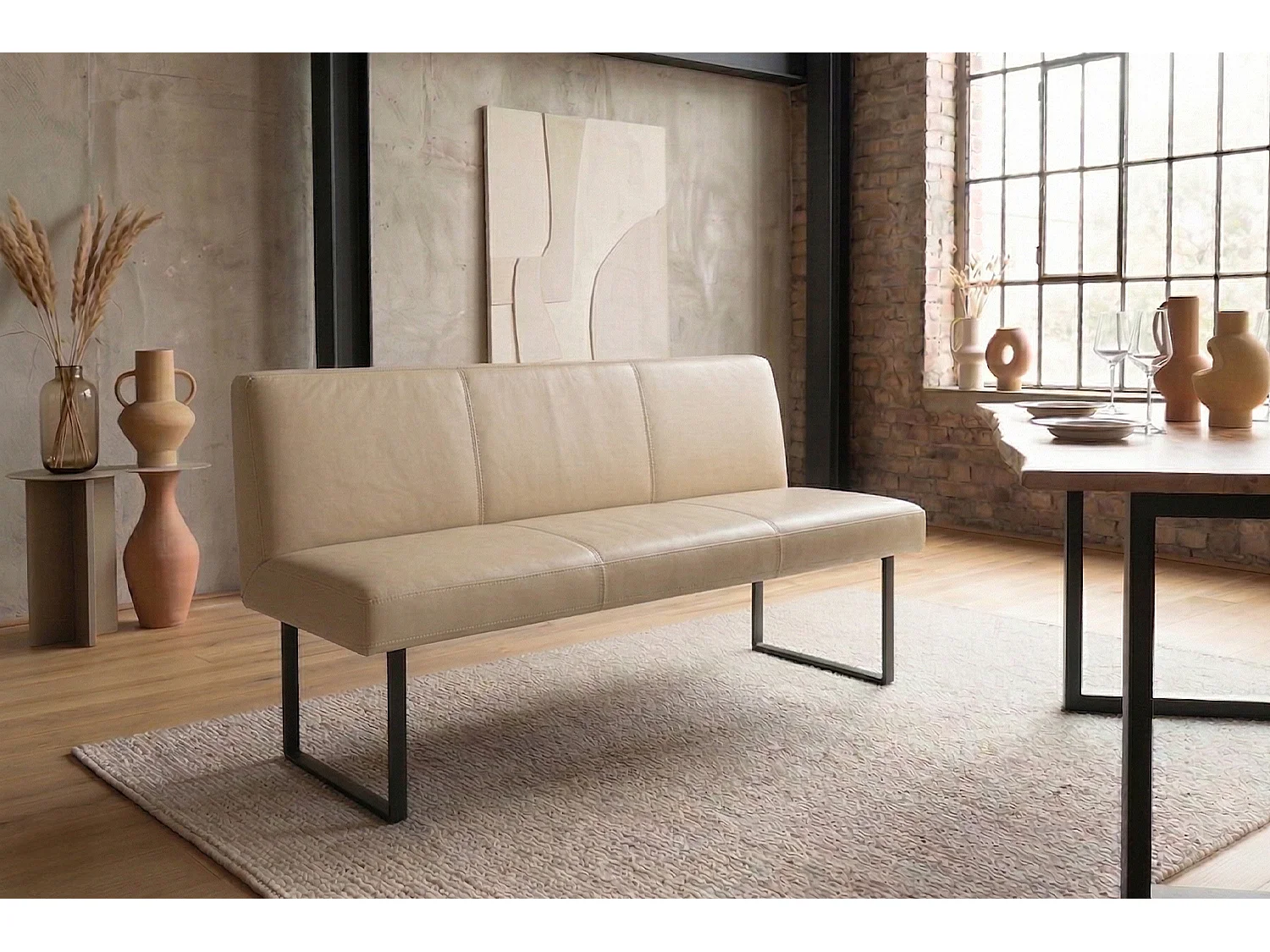 Polsterbank - Beige Leder - ELEEN