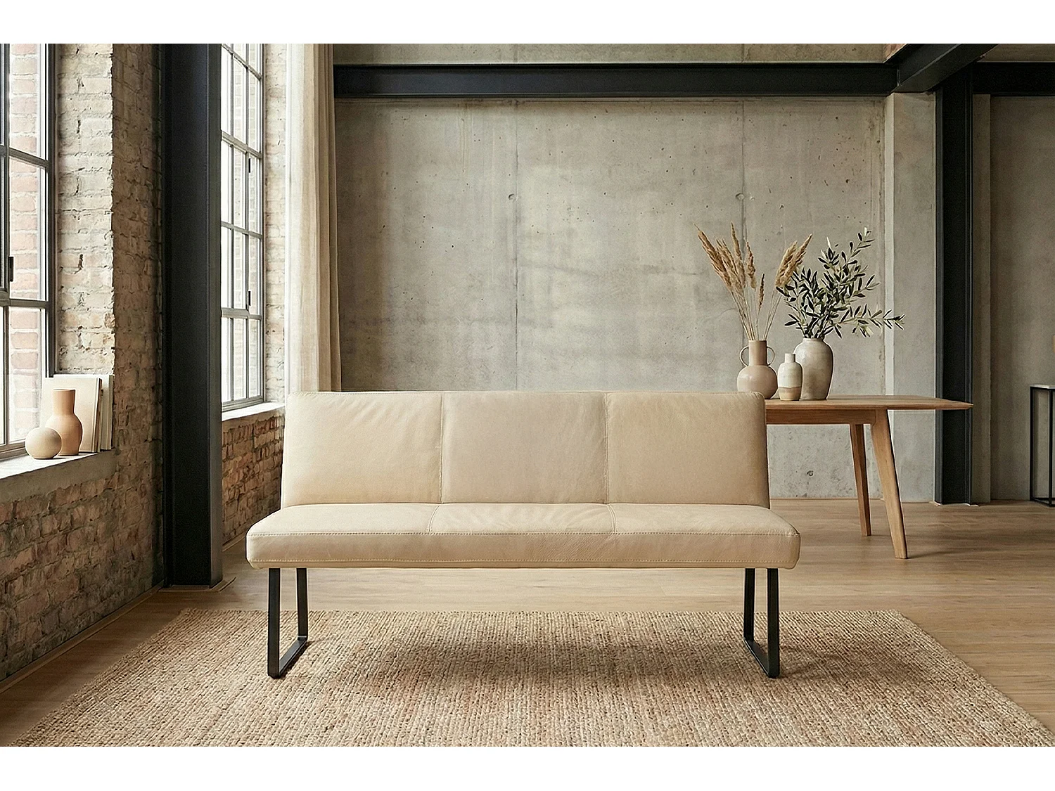 Polsterbank - Beige Leder - ELEEN