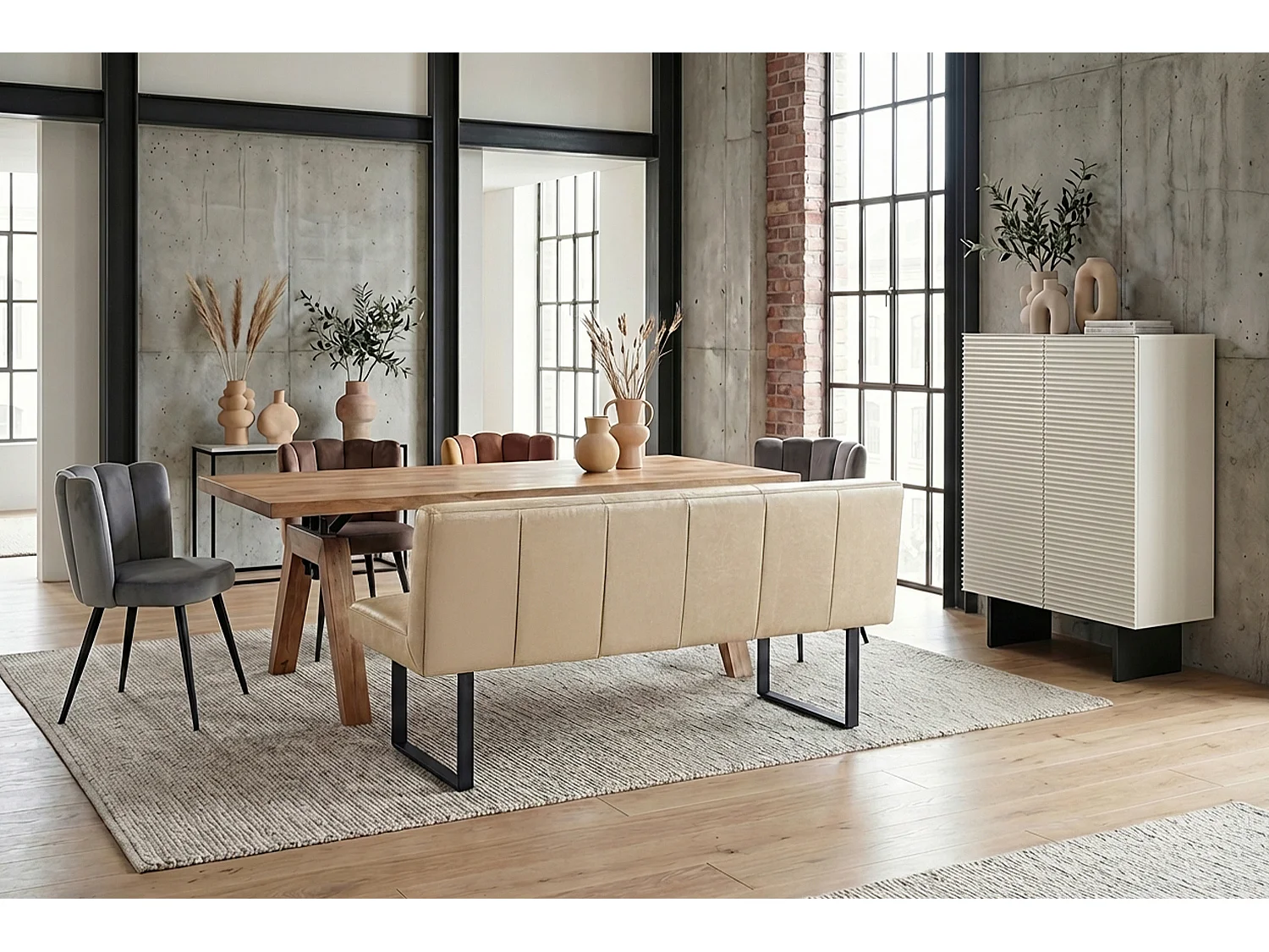 Polsterbank - Beige Leder - ELEEN