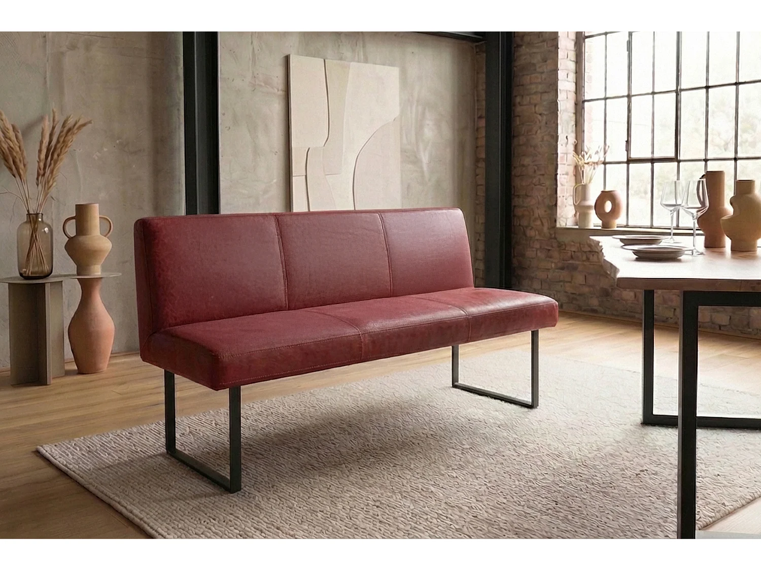 Polsterbank - Rot Leder - ELEEN