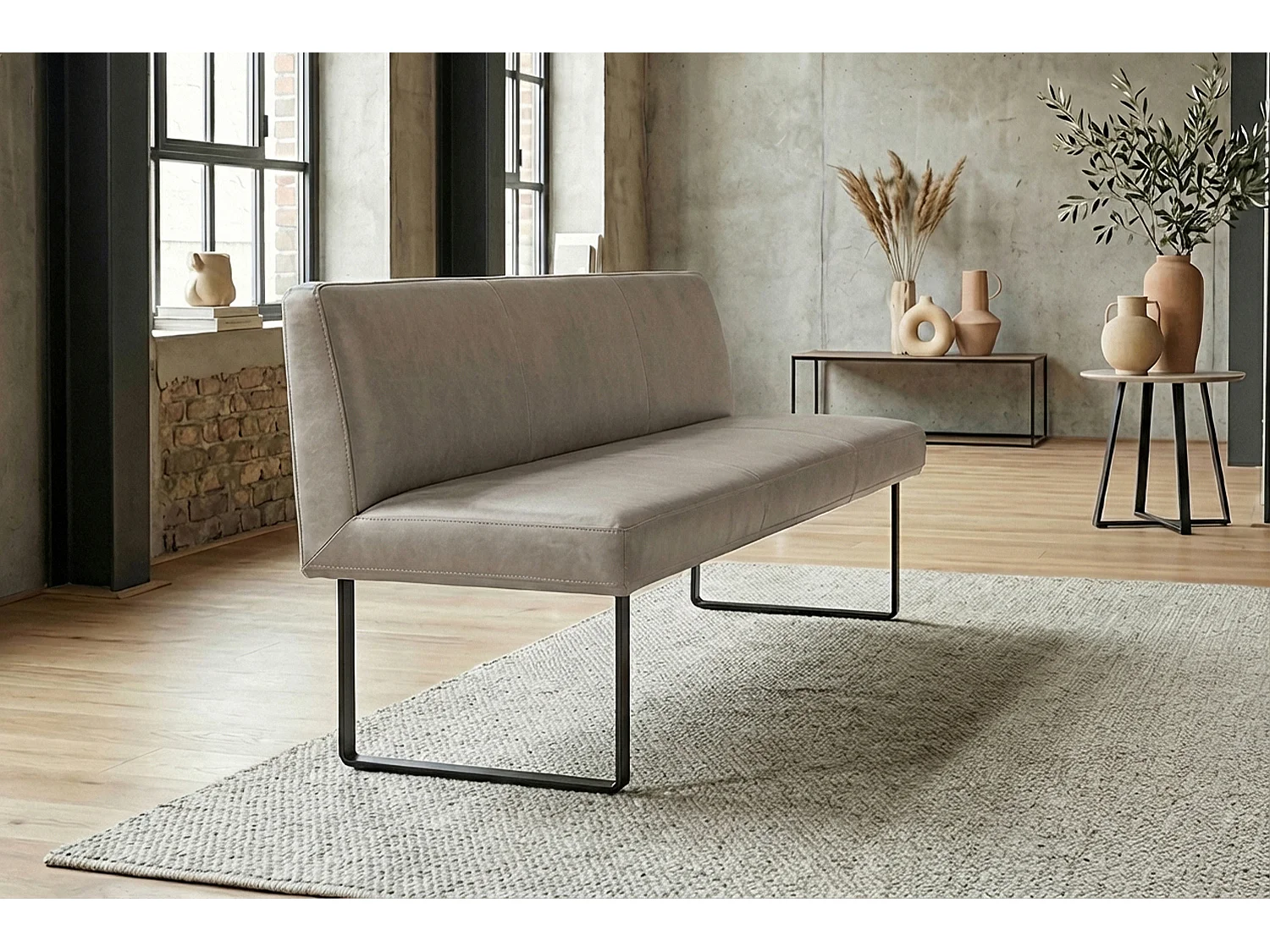 Polsterbank - Grau Leder - ELEEN