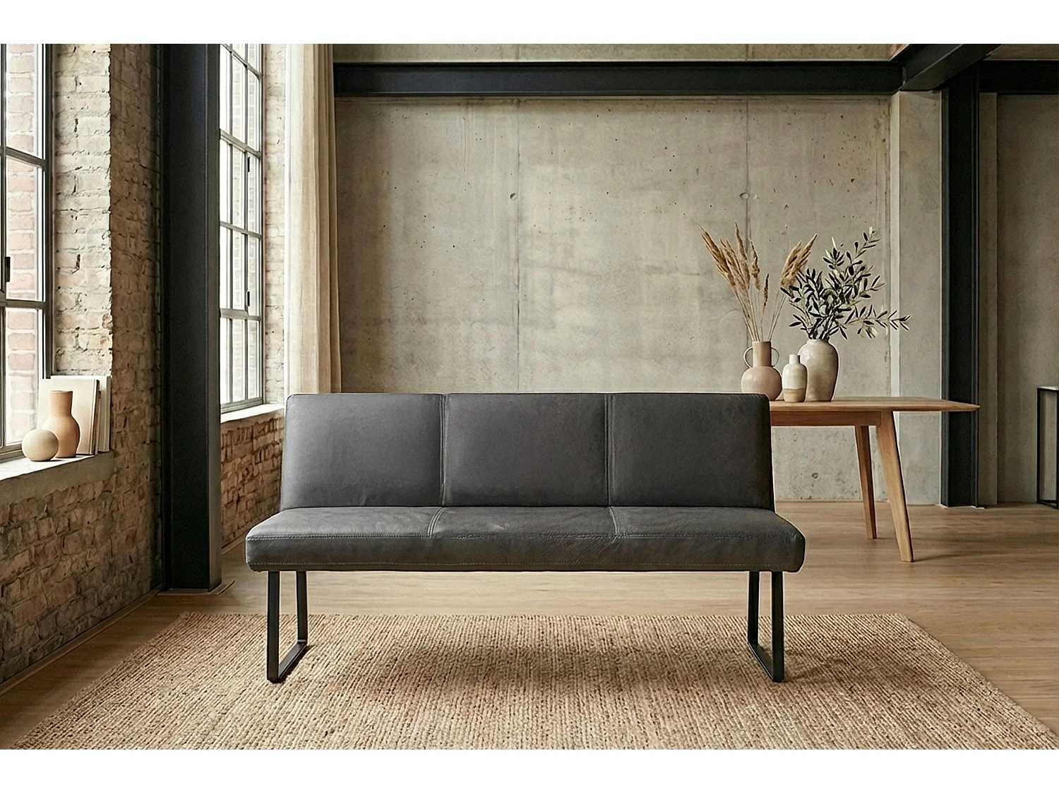 Polsterbank - Anthrazit Leder - ELEEN