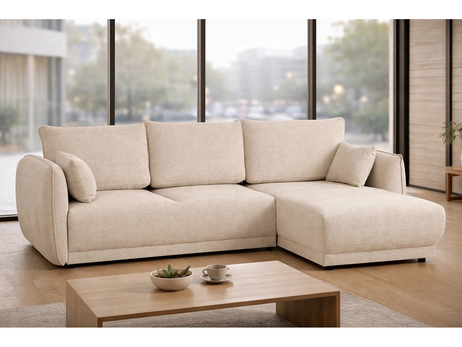 Canapé d’angle Mossa droit convertible avec coffre – canapé moderne pour salon 2 en 2