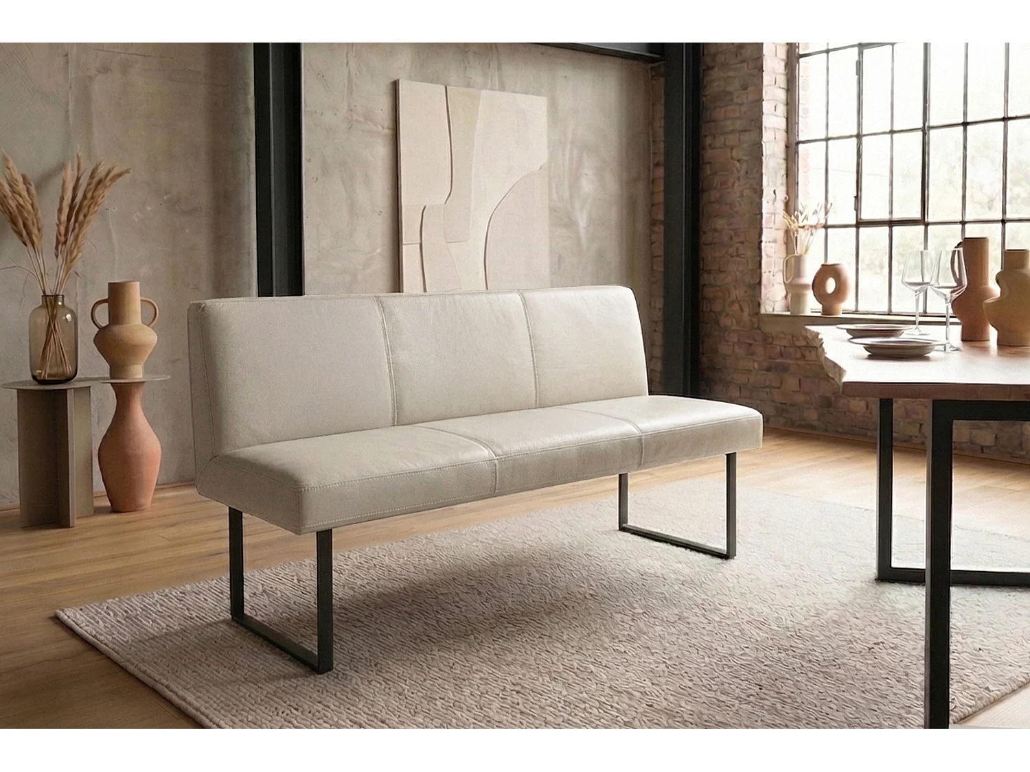 Polsterbank - Hellgrau Leder - ELEEN