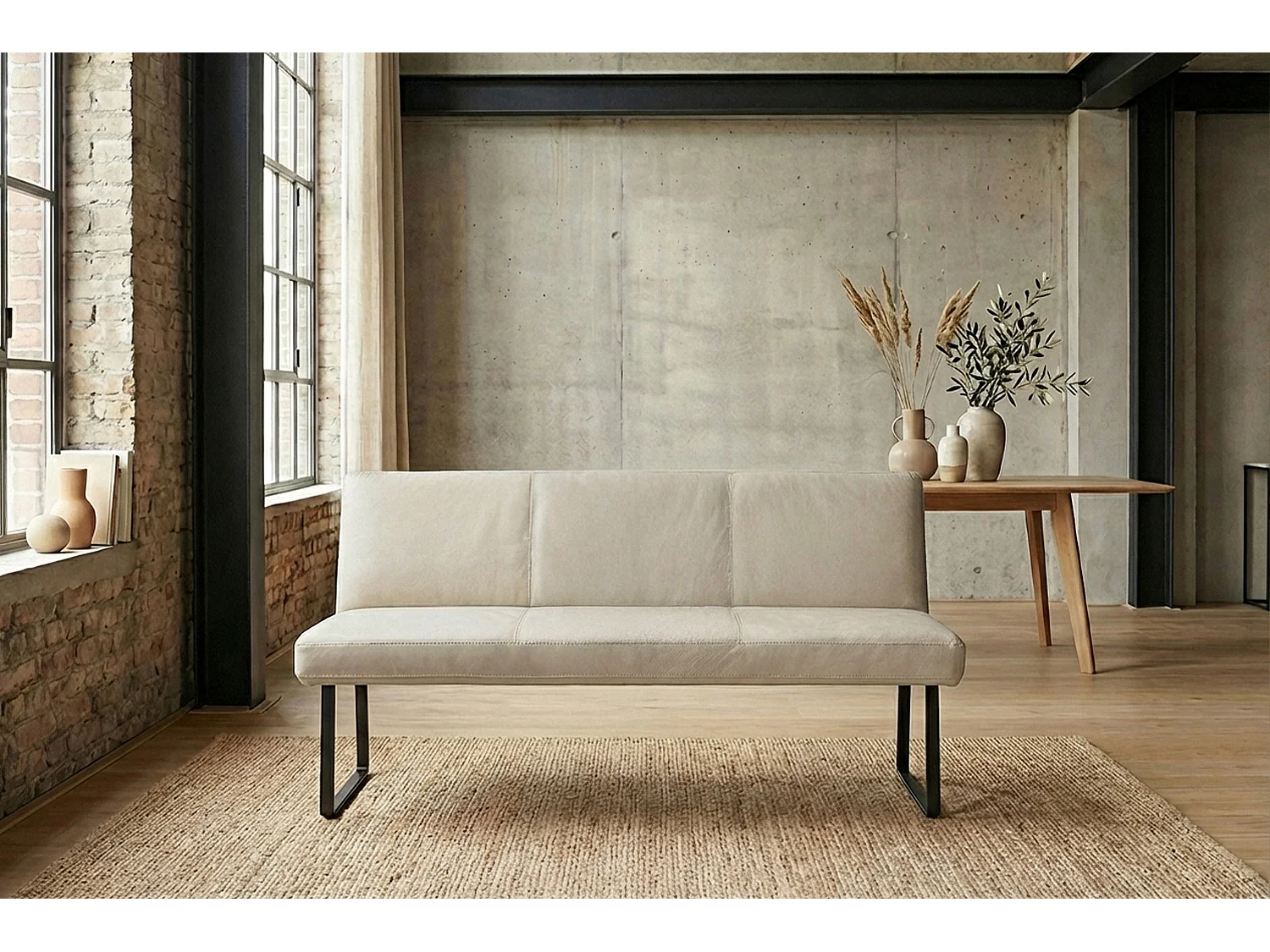 Polsterbank - Hellgrau Leder - ELEEN