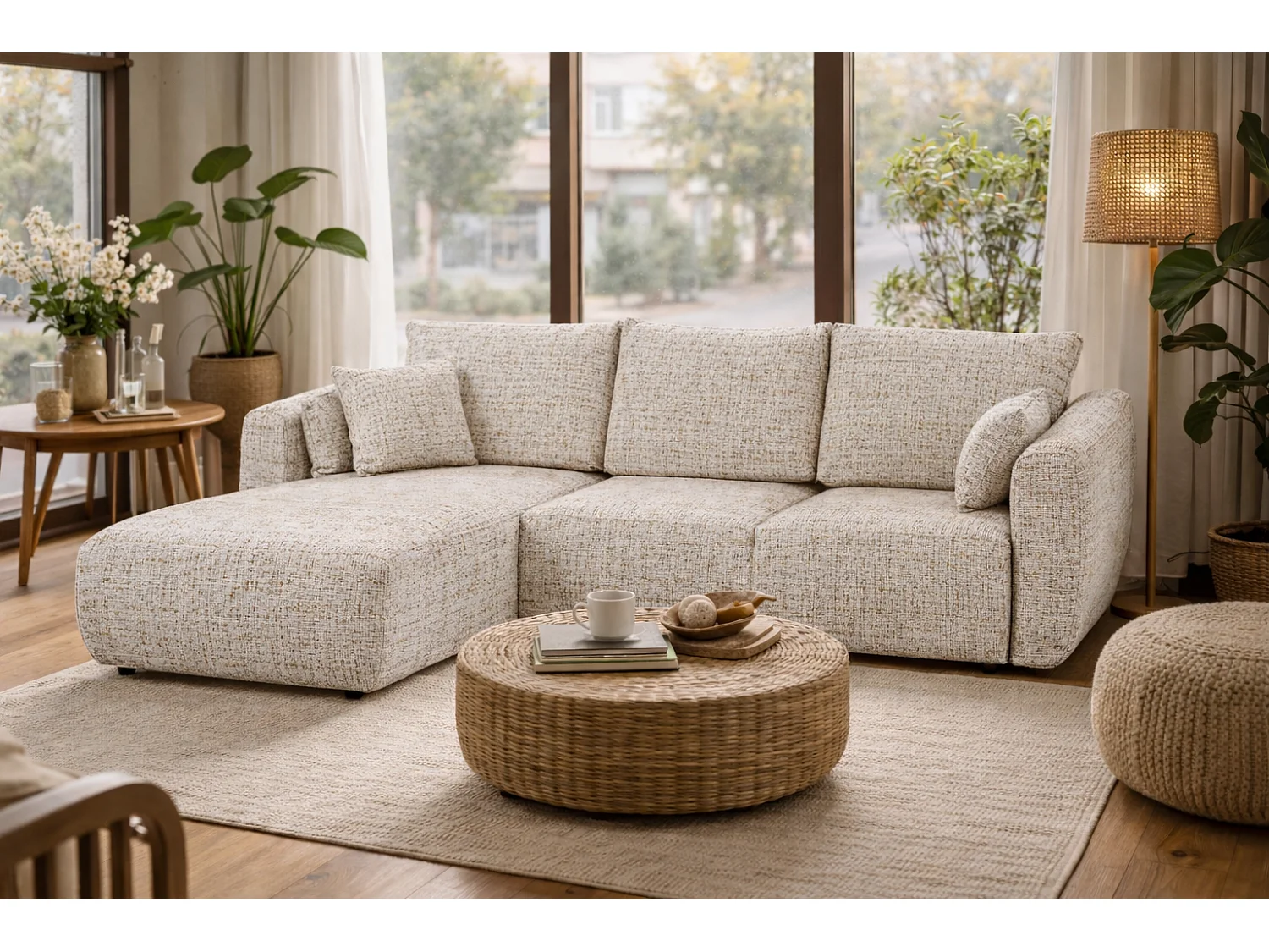 Canapé d’angle Santi avec fonction couchage et coffre – 255×165 cm – moderne, convertible, confortable pour le salon