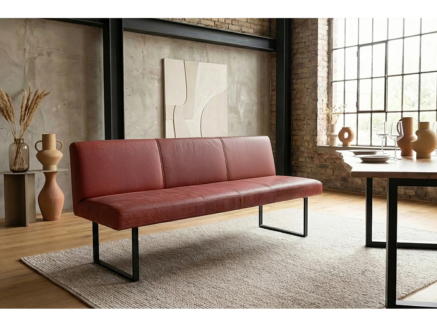 Polsterbank - Rot Leder - ELEEN