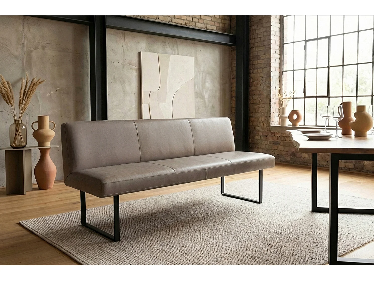 Polsterbank - Grau Leder - ELEEN