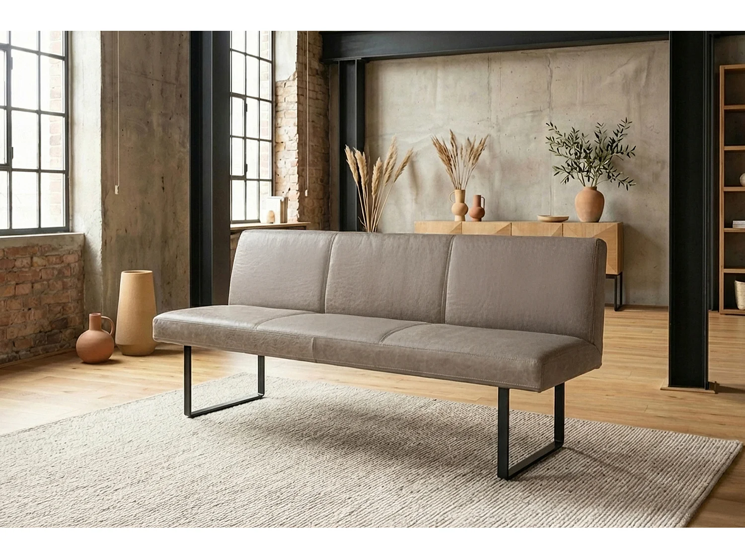 Polsterbank - Grau Leder - ELEEN