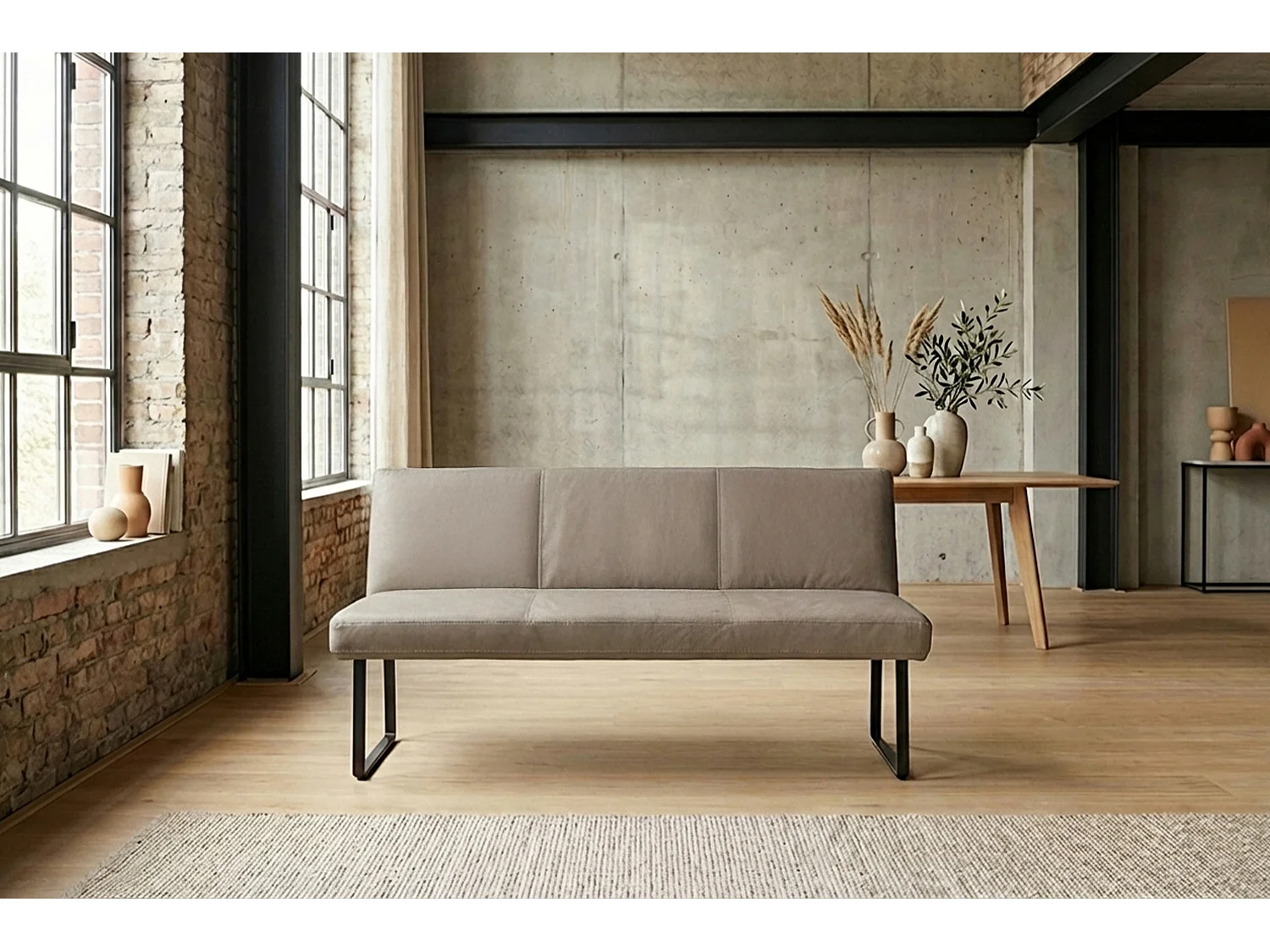 Polsterbank - Grau Leder - ELEEN