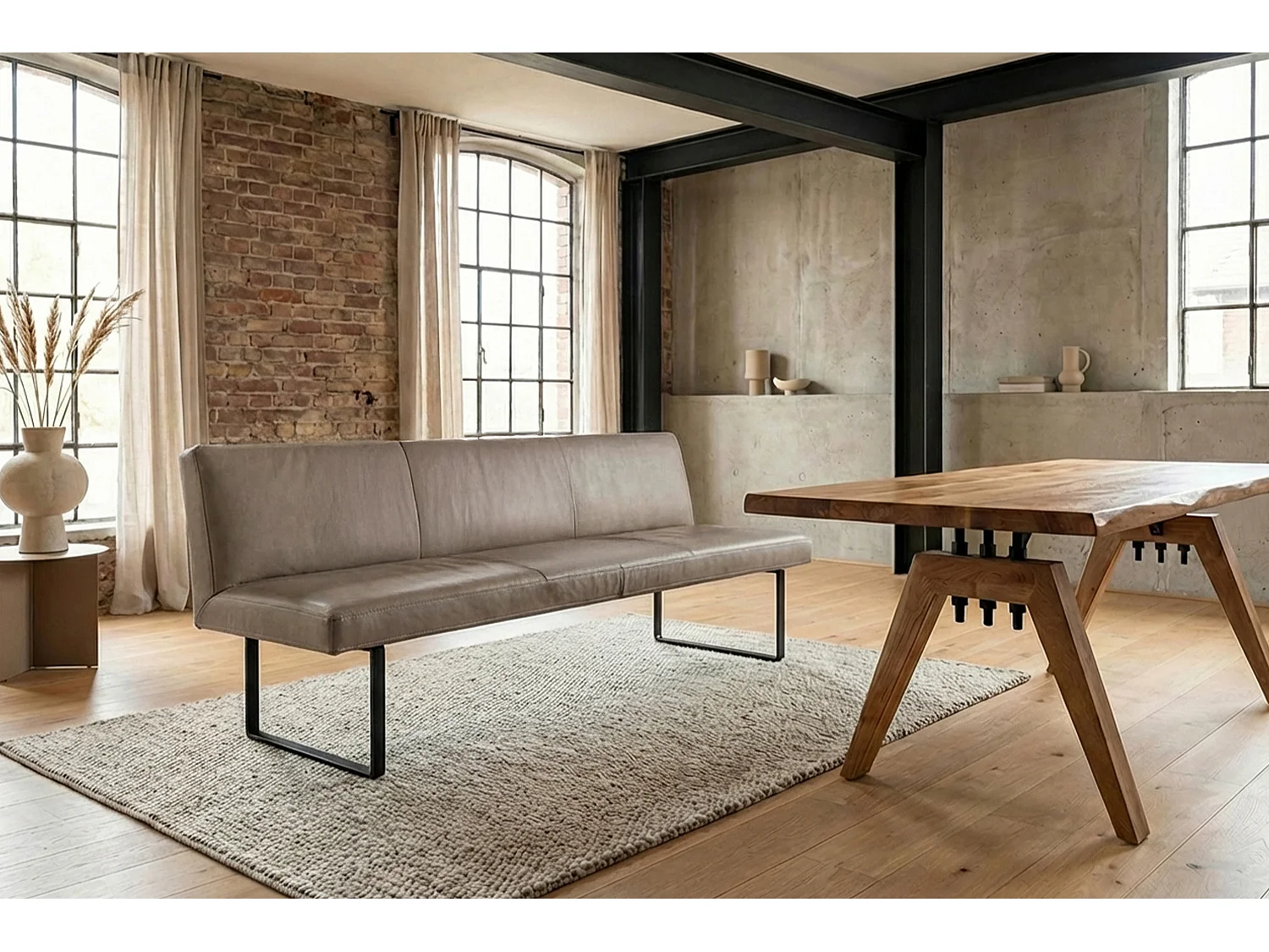 Polsterbank - Grau Leder - ELEEN