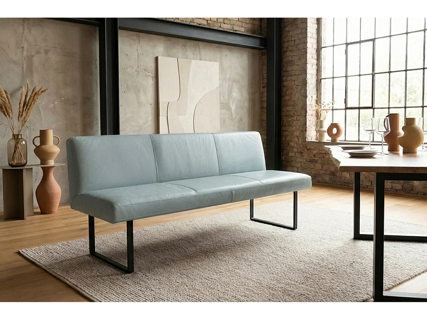 Polsterbank - Hellblau Leder - ELEEN