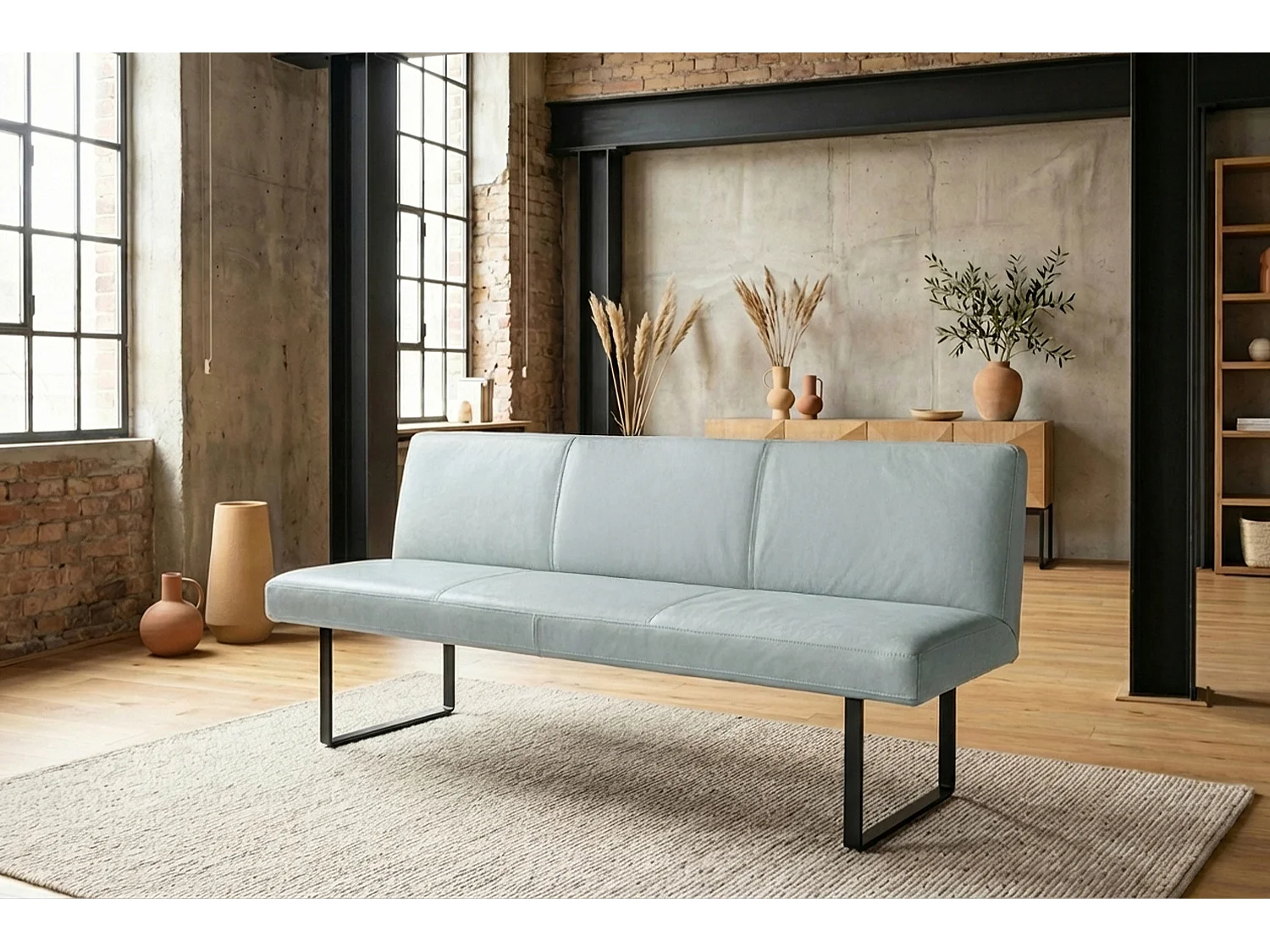 Polsterbank - Hellblau Leder - ELEEN