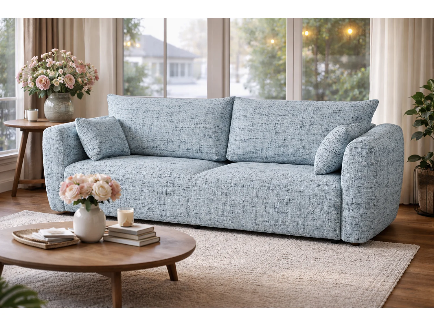 Canapé Santi avec fonction couchage et coffre – canapé moderne et confortable pour le salon