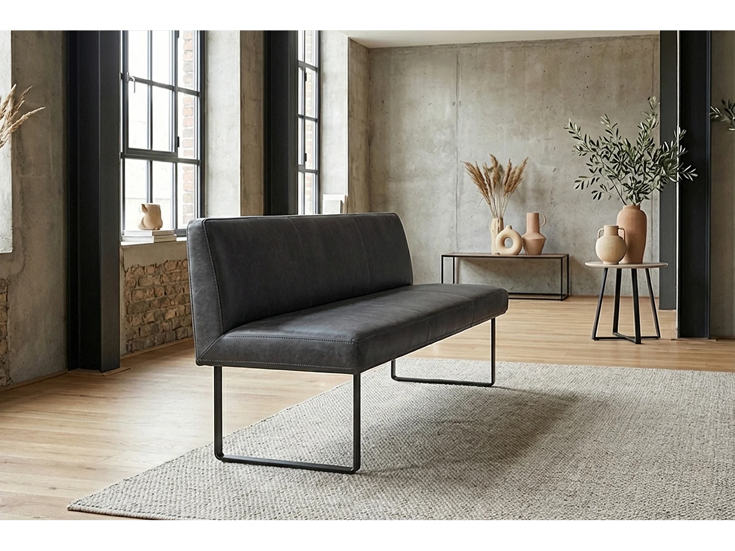 Polsterbank - Anthrazit Leder - ELEEN