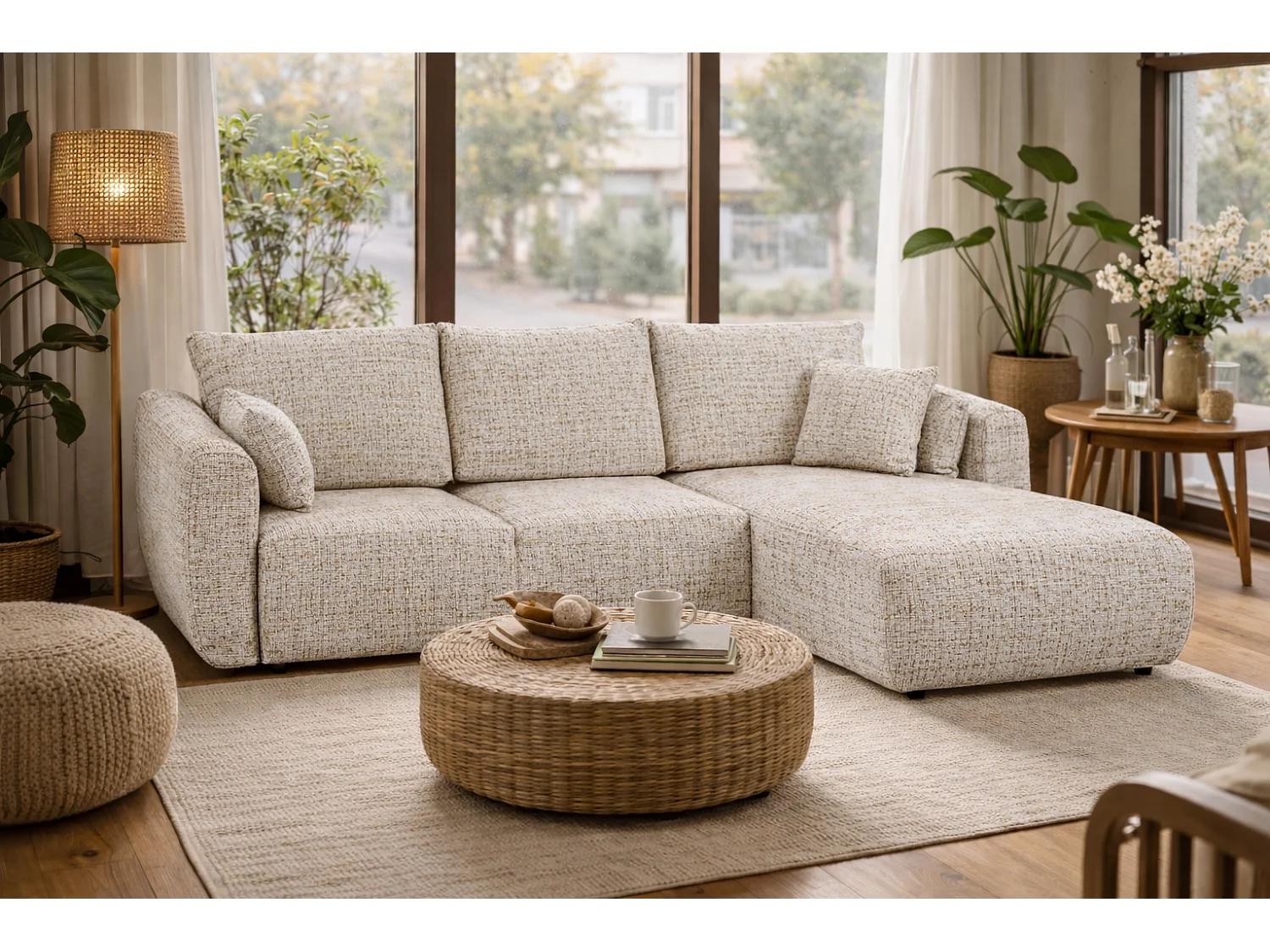 Divano angolare Santi con funzione letto e contenitore – 255×165 cm – moderno, trasformabile, comodo per il soggiorno