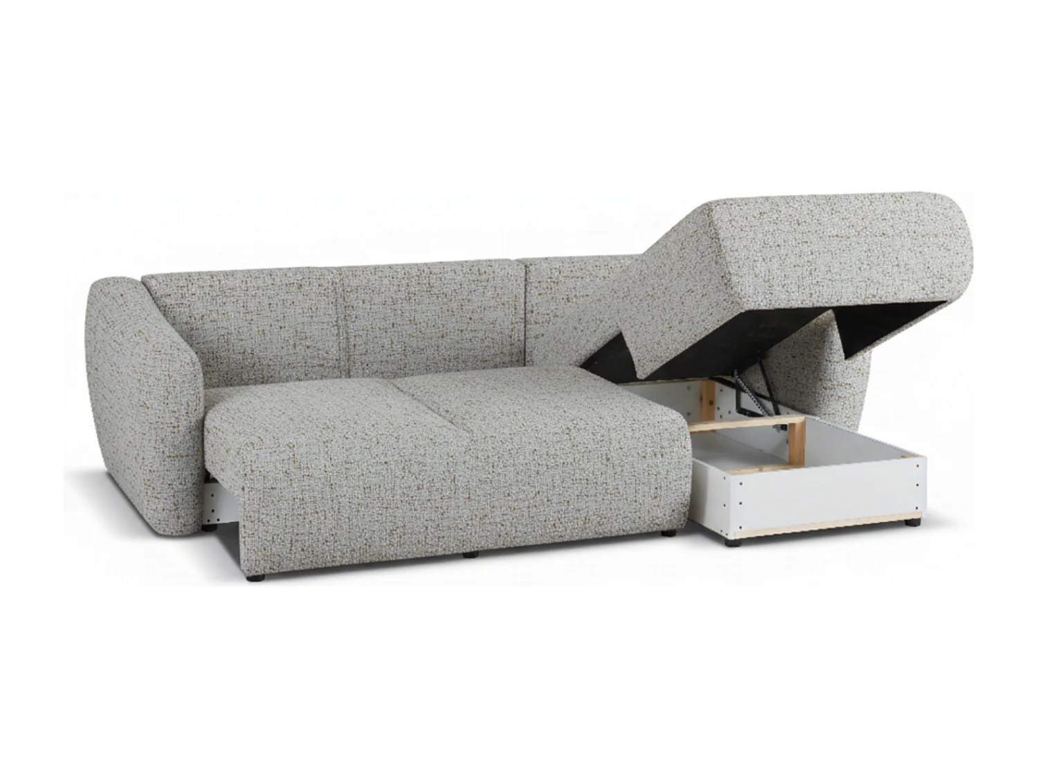 Divano angolare Santi con funzione letto e contenitore – 255×165 cm – moderno, trasformabile, comodo per il soggiorno