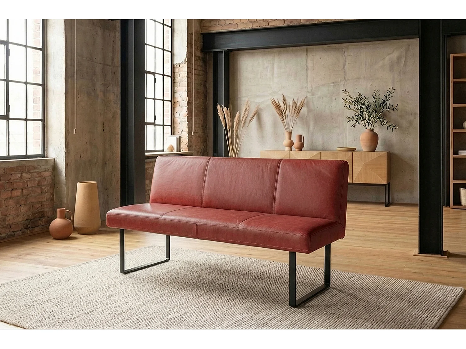 Polsterbank - Rot Leder - ELEEN