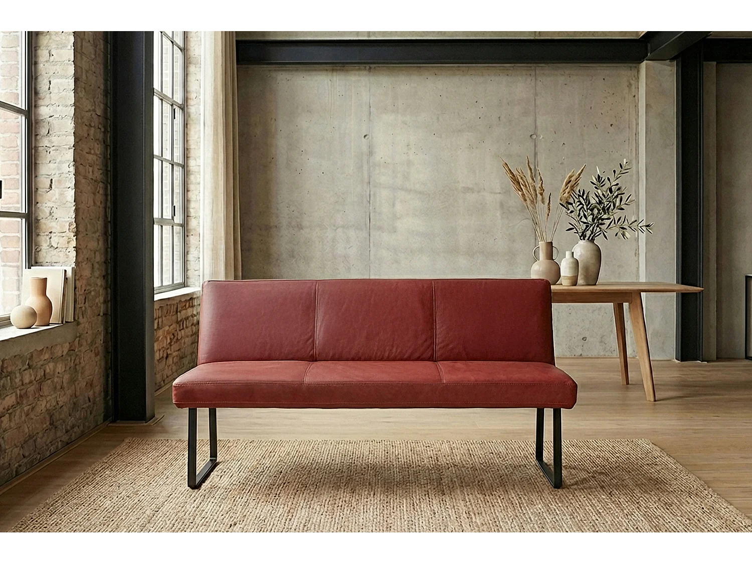 Polsterbank - Rot Leder - ELEEN