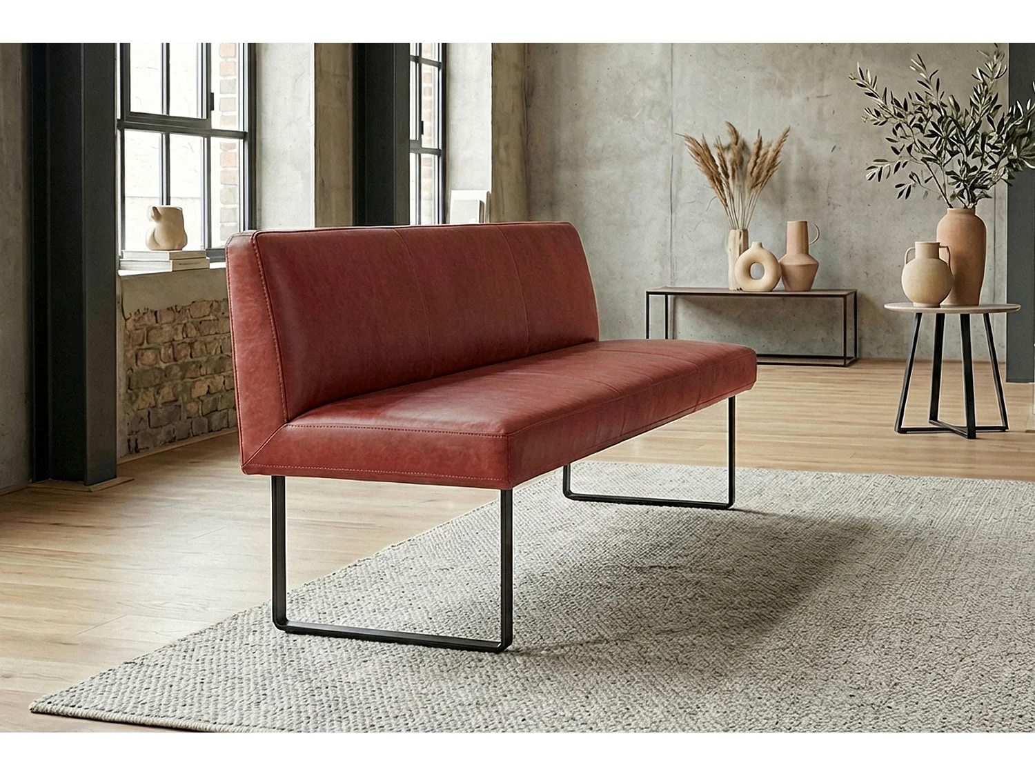 Polsterbank - Rot Leder - ELEEN