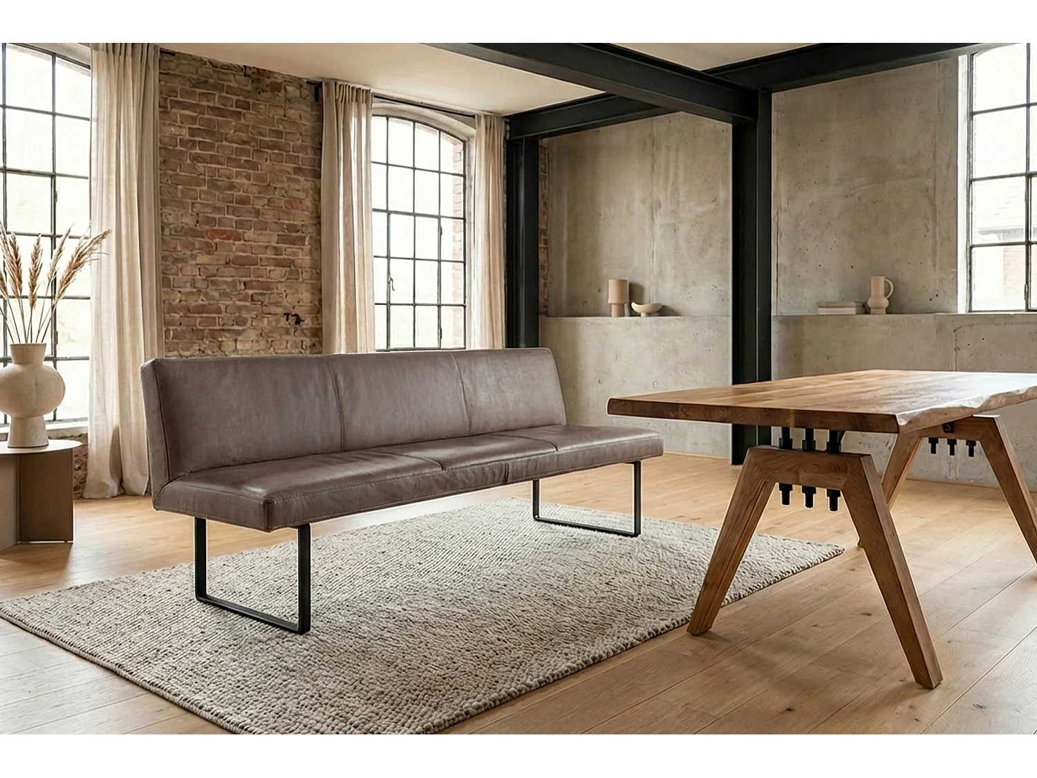 Polsterbank - Dunkelbraun Leder - ELEEN