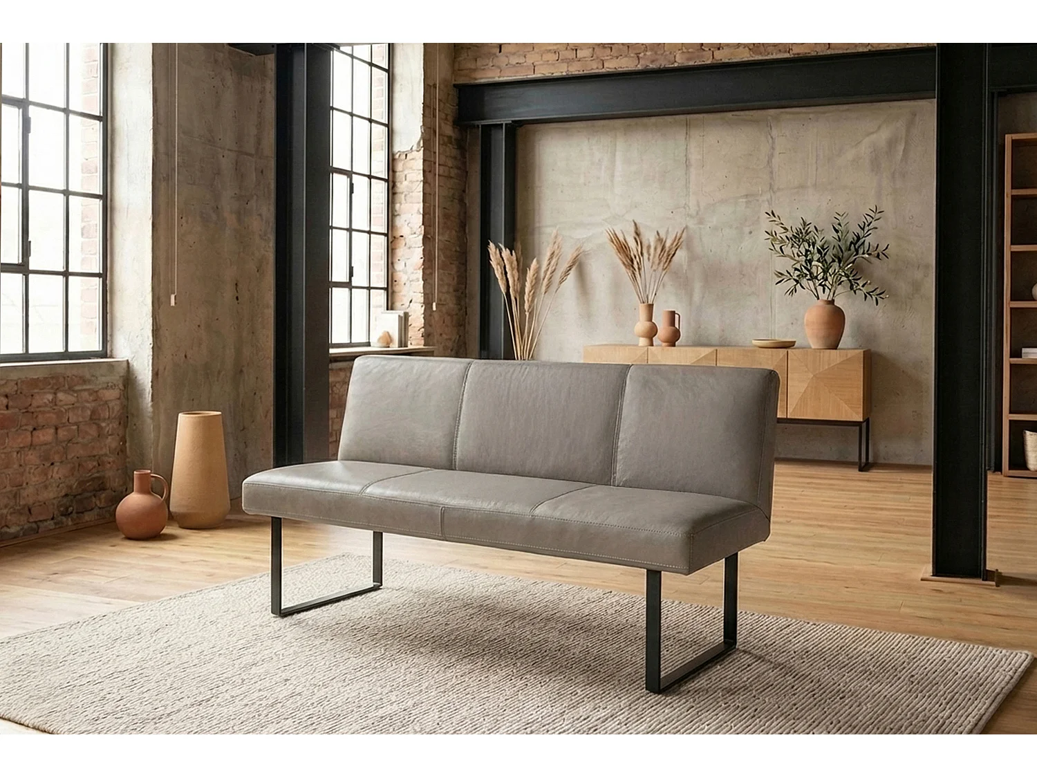 Polsterbank - Grau Leder - ELEEN