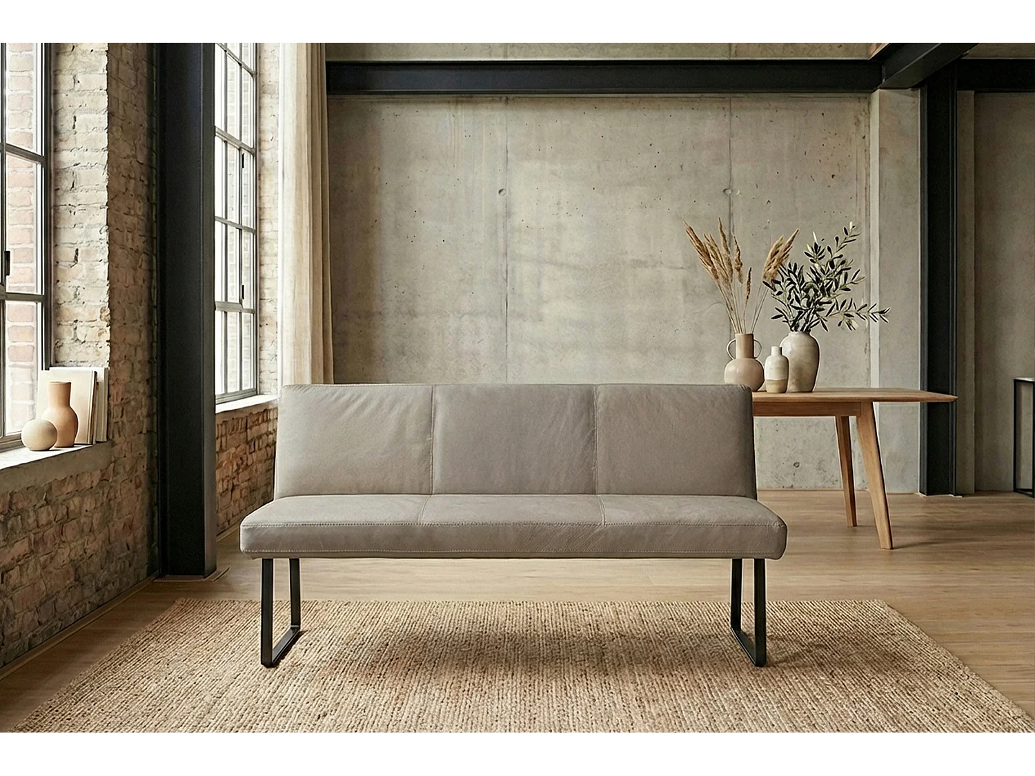 Polsterbank - Grau Leder - ELEEN