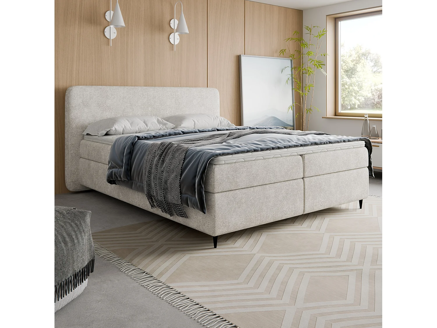 Boxspringbed Boho II met opbergruimte, crème, 160x200 cm