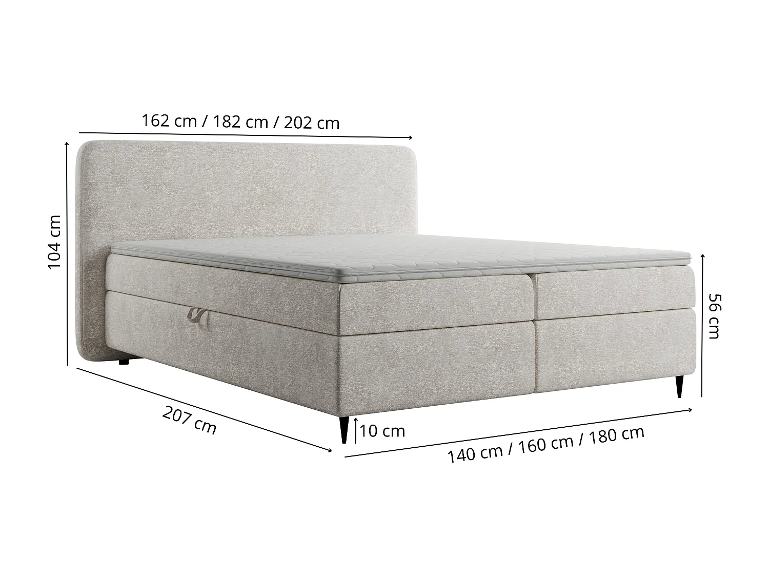 Boxspringbett BOHO II  160x200 Bouclé Cremeweiß inkl. Topper, 2 Matratzen & 2 Bettkästen