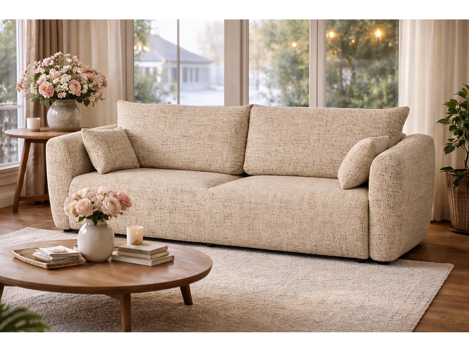 Canapé Santi avec fonction couchage et coffre – canapé moderne et confortable pour le salon