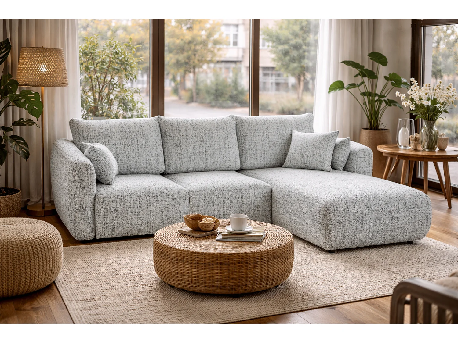 Divano angolare Santi con funzione letto e contenitore – 255×165 cm – moderno, trasformabile, comodo per il soggiorno