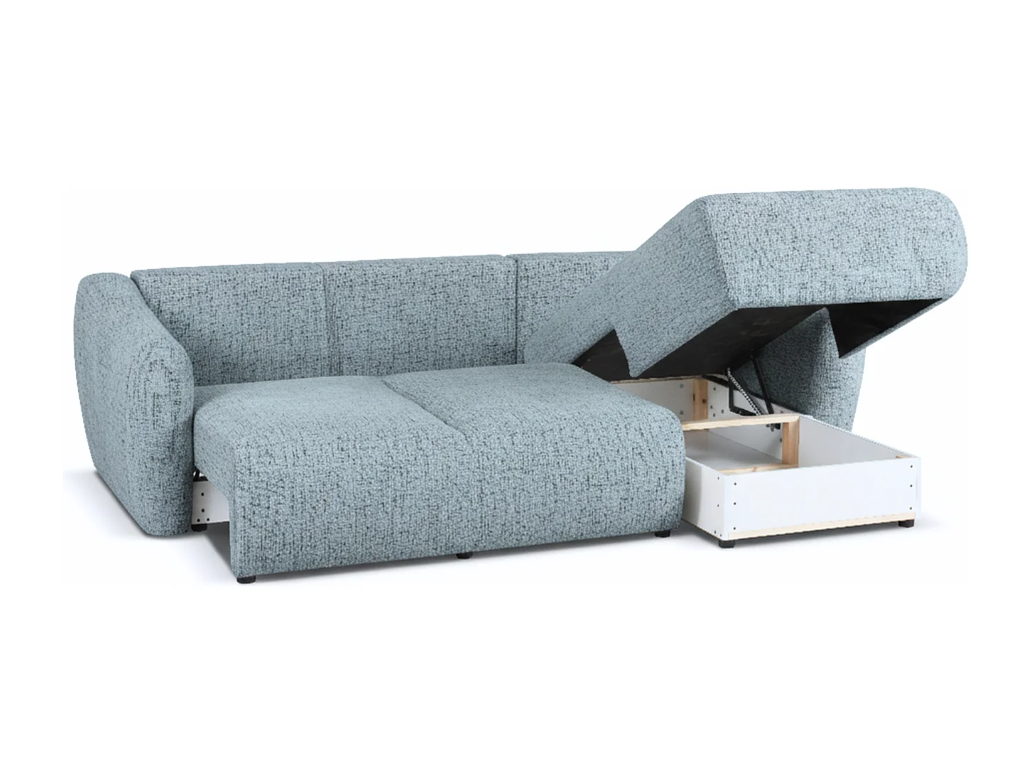 Divano angolare Santi con funzione letto e contenitore – 255×165 cm – moderno, trasformabile, comodo per il soggiorno