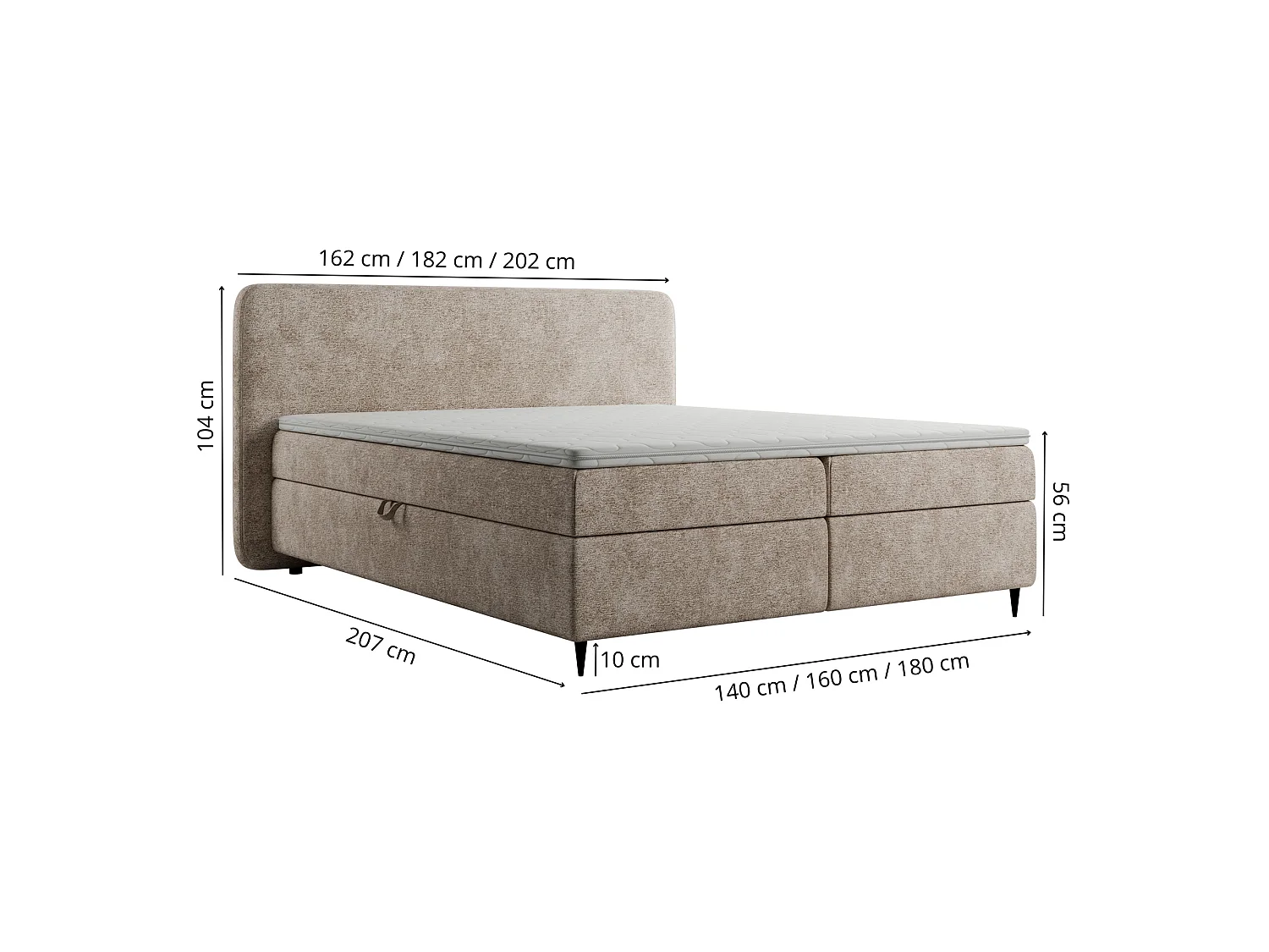 Lit continental Boho II avec coffre, beige, 160x200 cm
