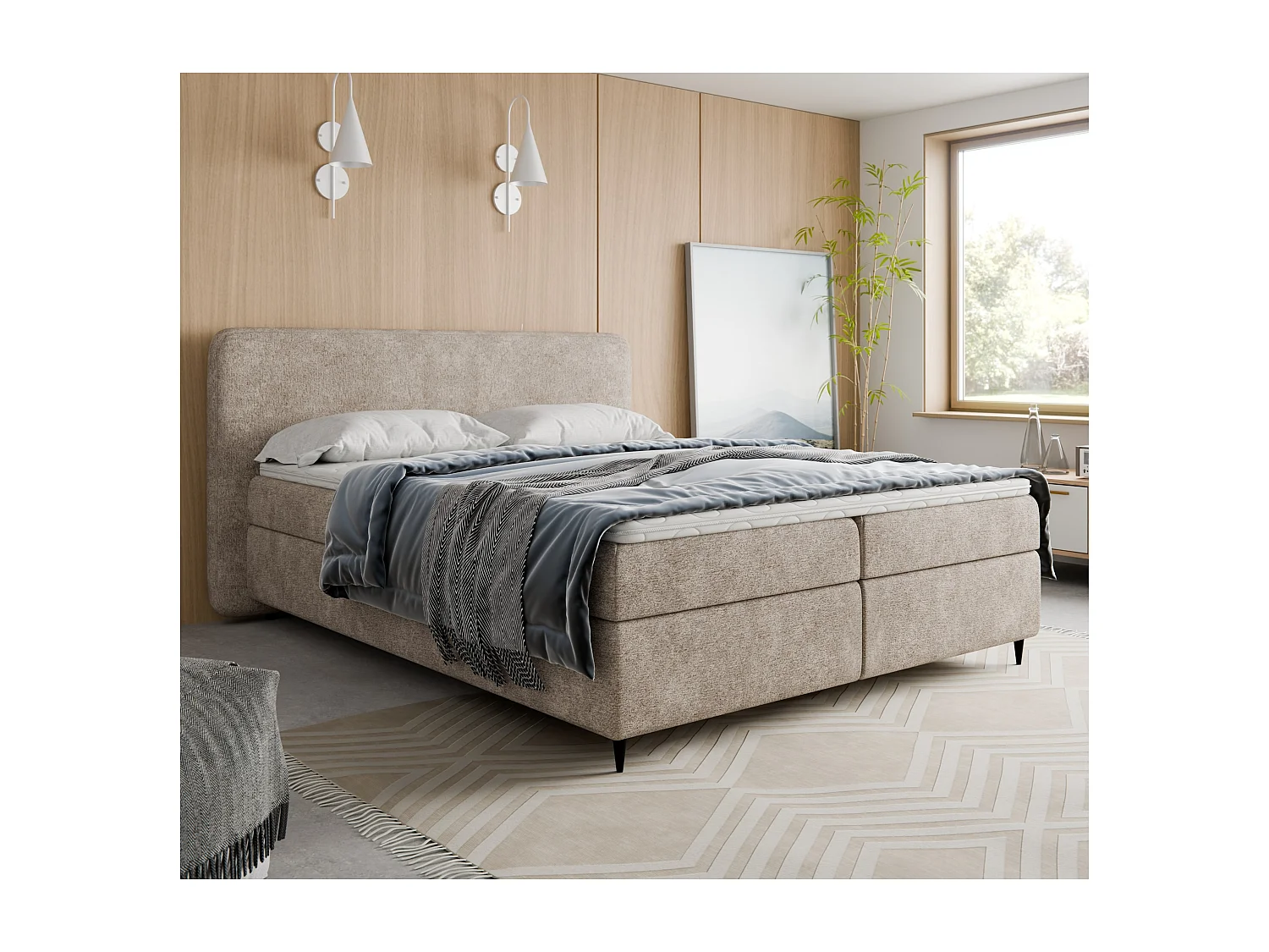 Boxspringbett BOHO II  160x200 Bouclé Cappuccino inkl. Topper, 2 Matratzen & 2 Bettkästen