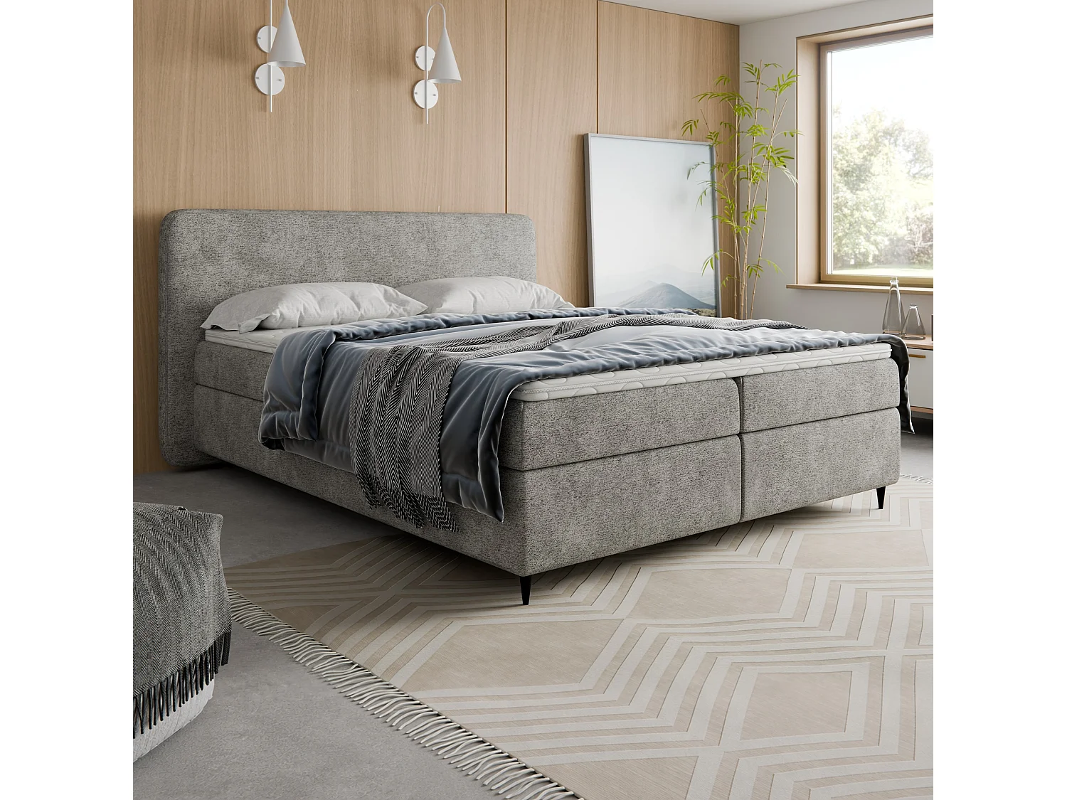 Boxspringbed Boho II met opbergruimte, lichtgrijs, 180x200 cm