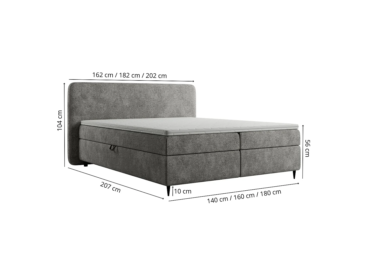 Boxspringbed Boho II met opbergruimte, lichtgrijs, 180x200 cm