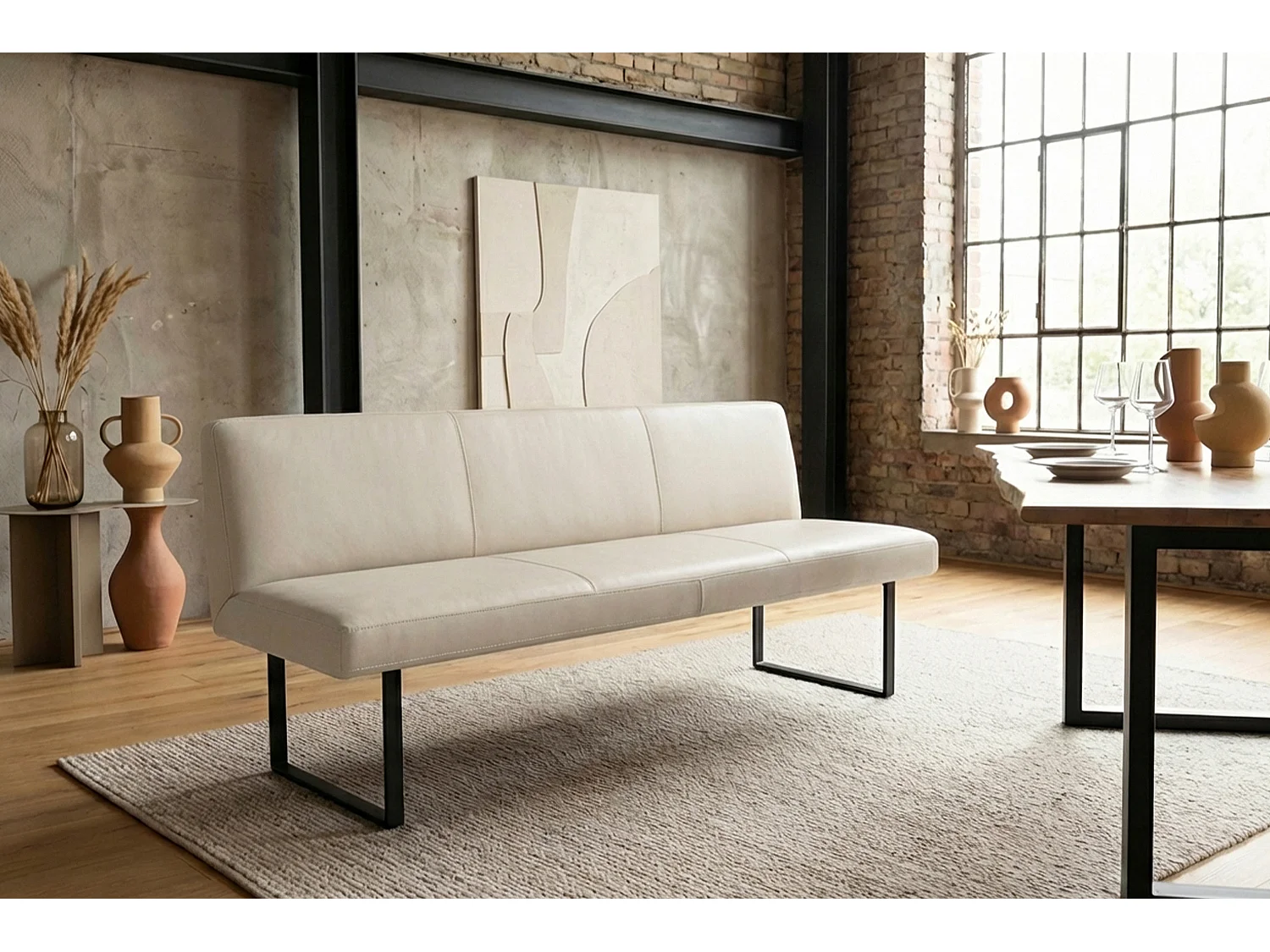 Polsterbank - Hellgrau Leder - ELEEN