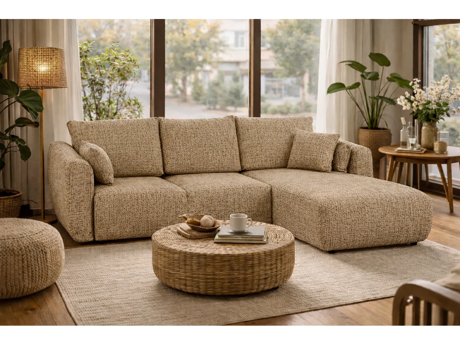 Divano angolare Santi con funzione letto e contenitore – 255×165 cm – moderno, trasformabile, comodo per il soggiorno