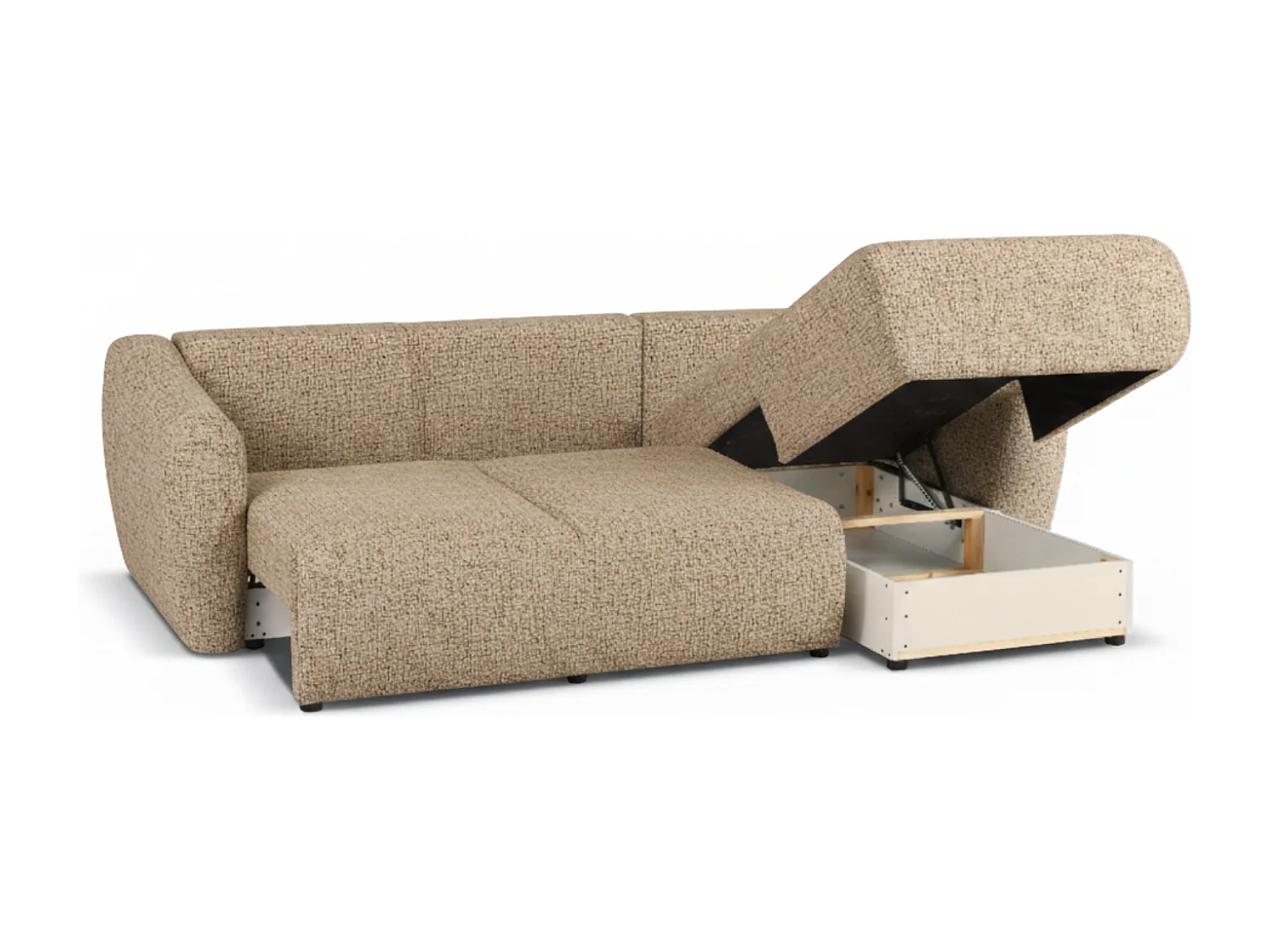 Divano angolare Santi con funzione letto e contenitore – 255×165 cm – moderno, trasformabile, comodo per il soggiorno