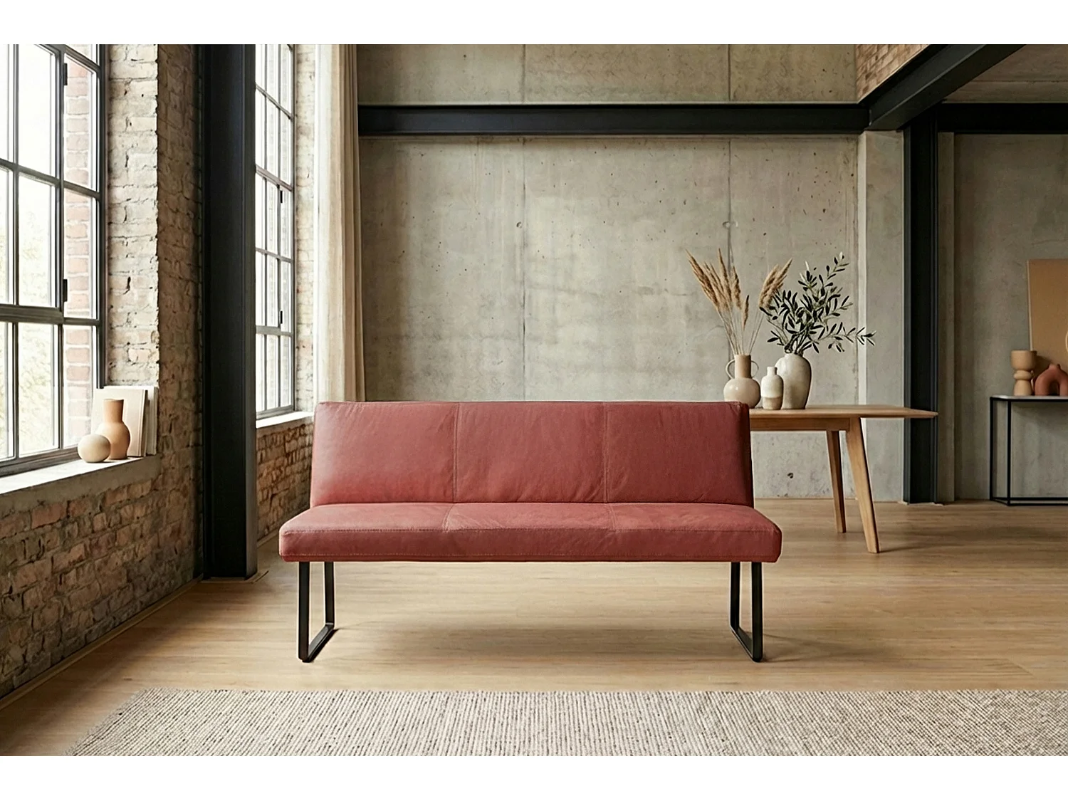 Polsterbank - Rot Leder - ELEEN