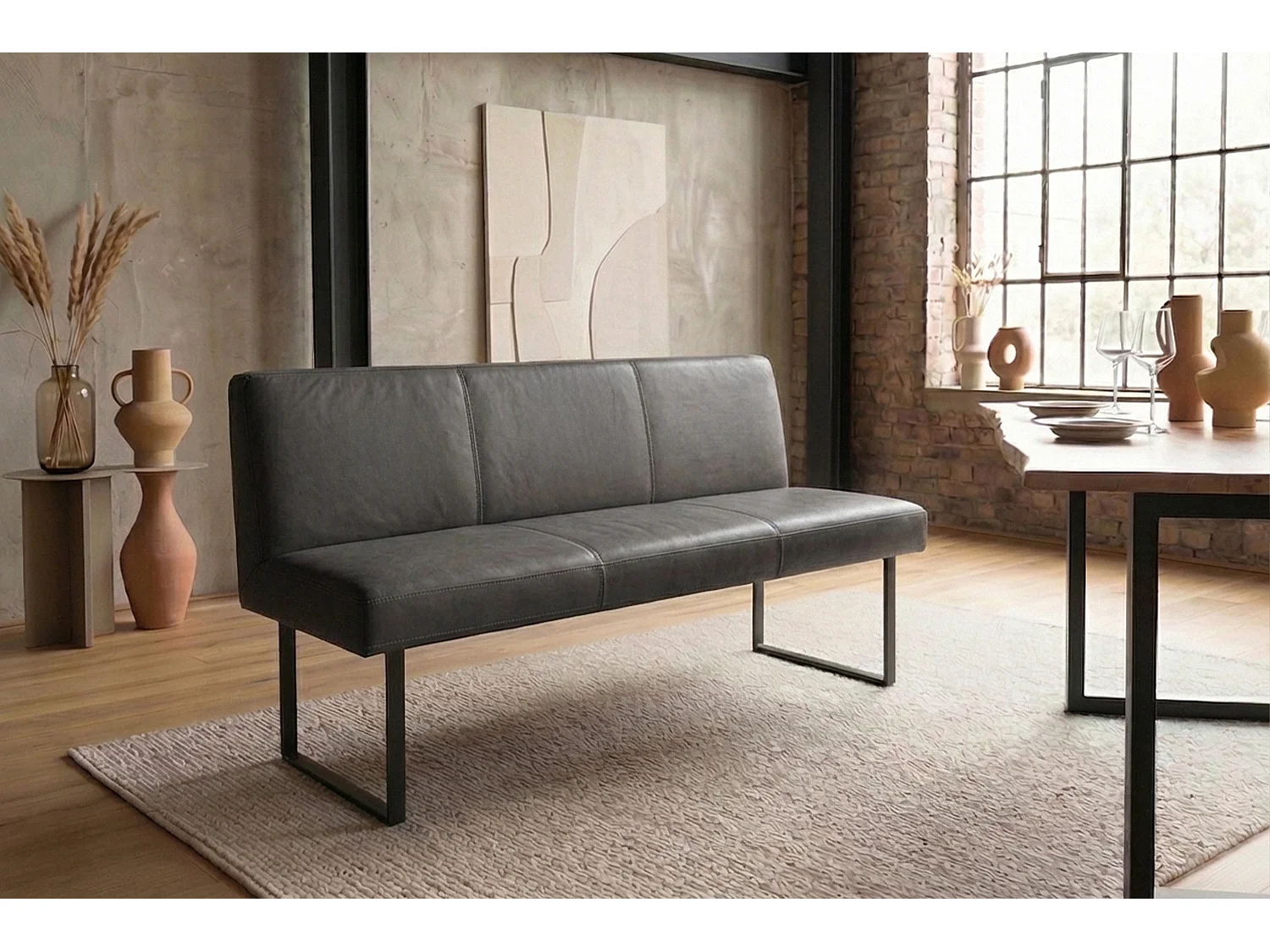 Polsterbank - Anthrazit Leder - ELEEN