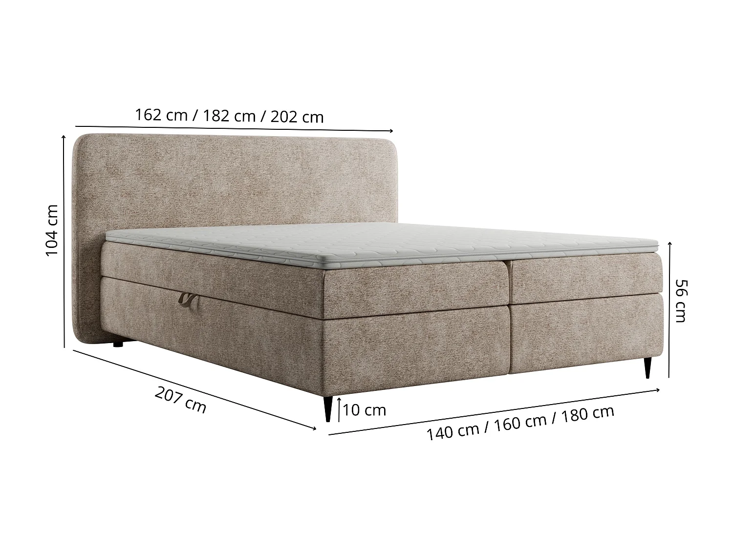 Boxspringbett BOHO II  180x200 Bouclé Cappuccino inkl. Topper, 2 Matratzen & 2 Bettkästen